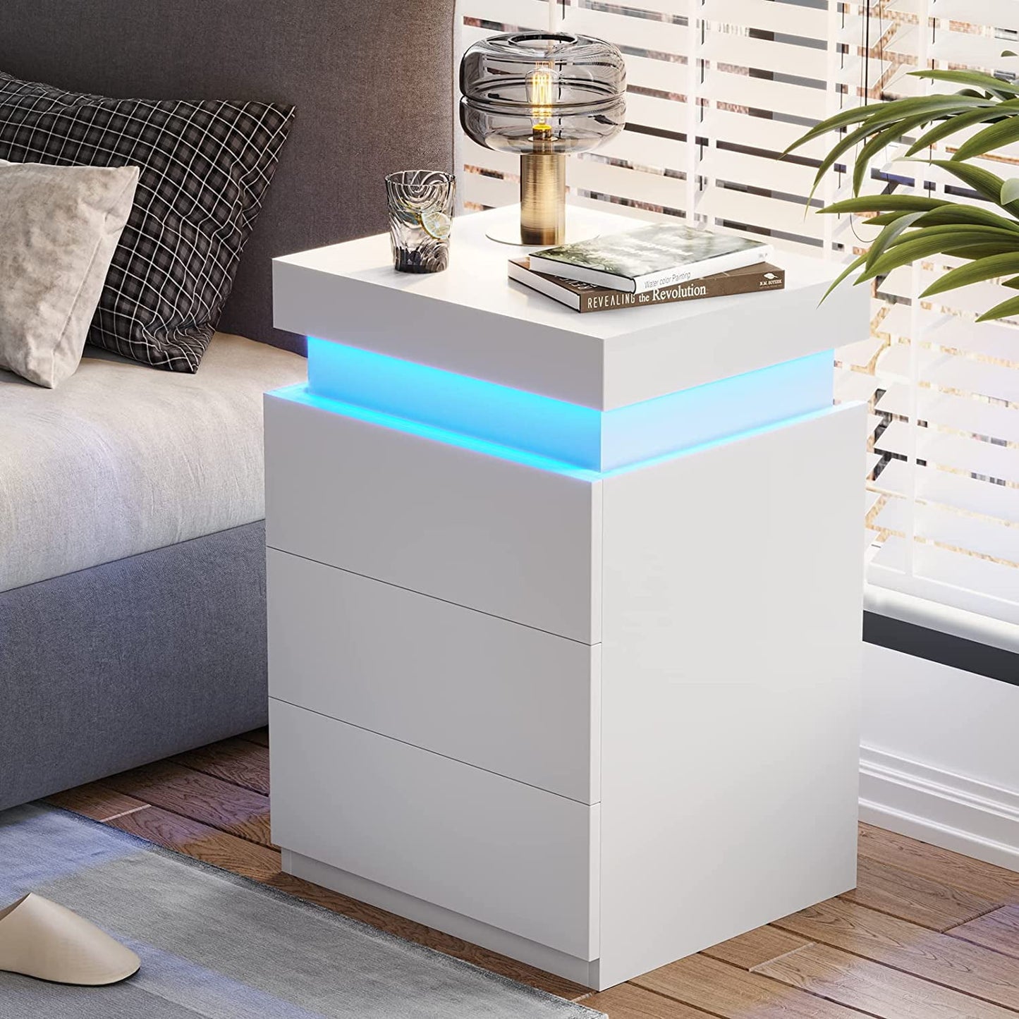 Smart LED Nightstand |3-Drawer Storage with Wireless Control and Charging Station