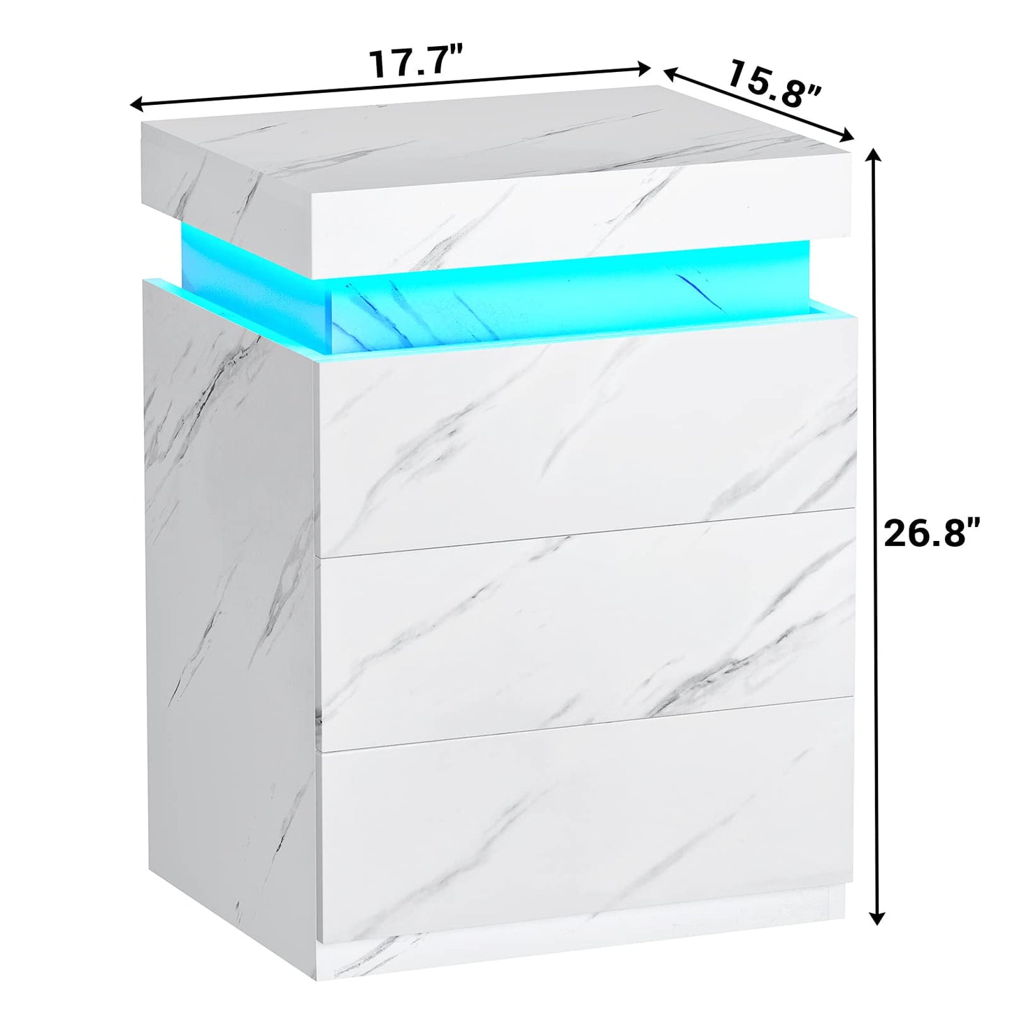 Smart LED Nightstand |3-Drawer Storage with Wireless Control and Charging Station