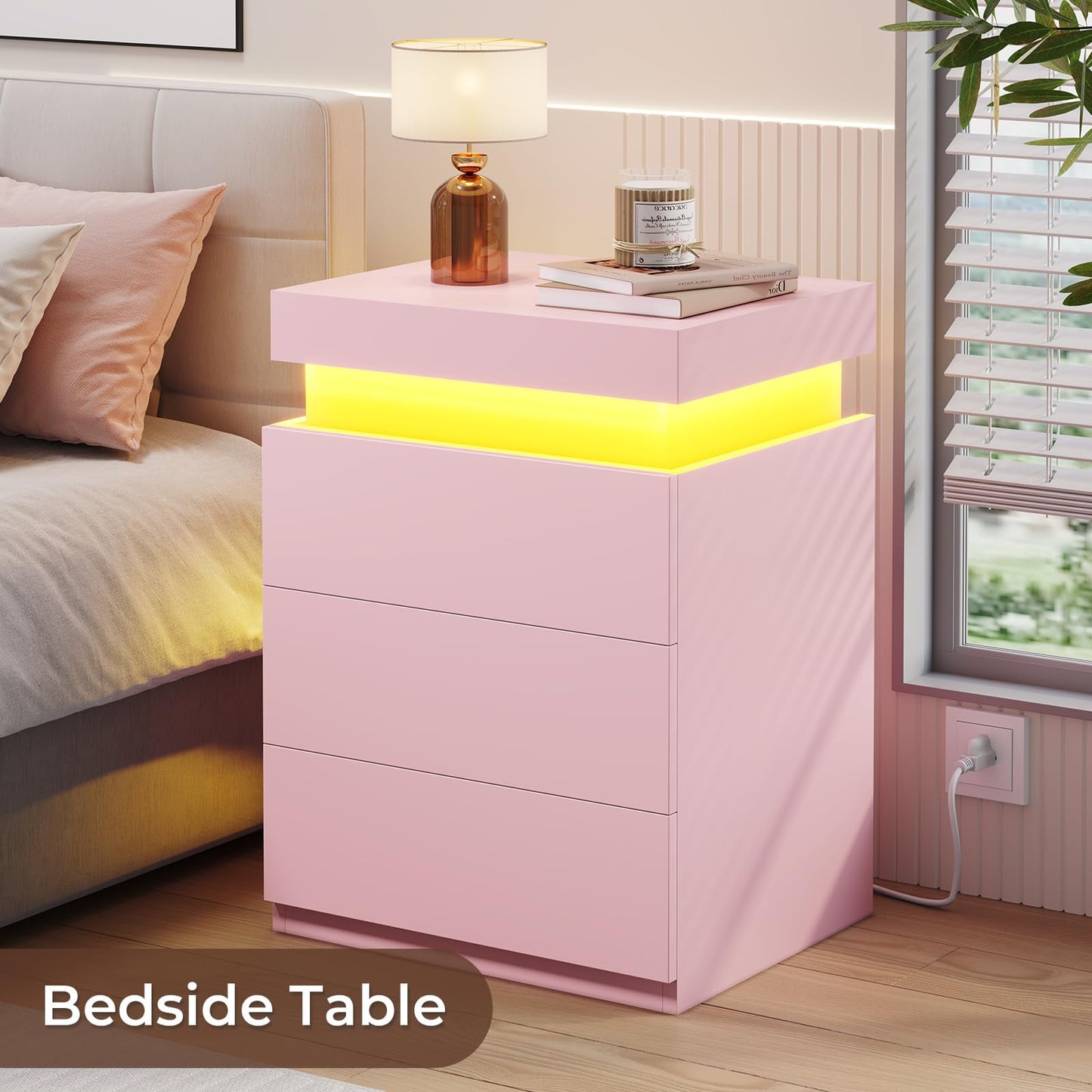 Smart LED Nightstand |3-Drawer Storage with Wireless Control and Charging Station