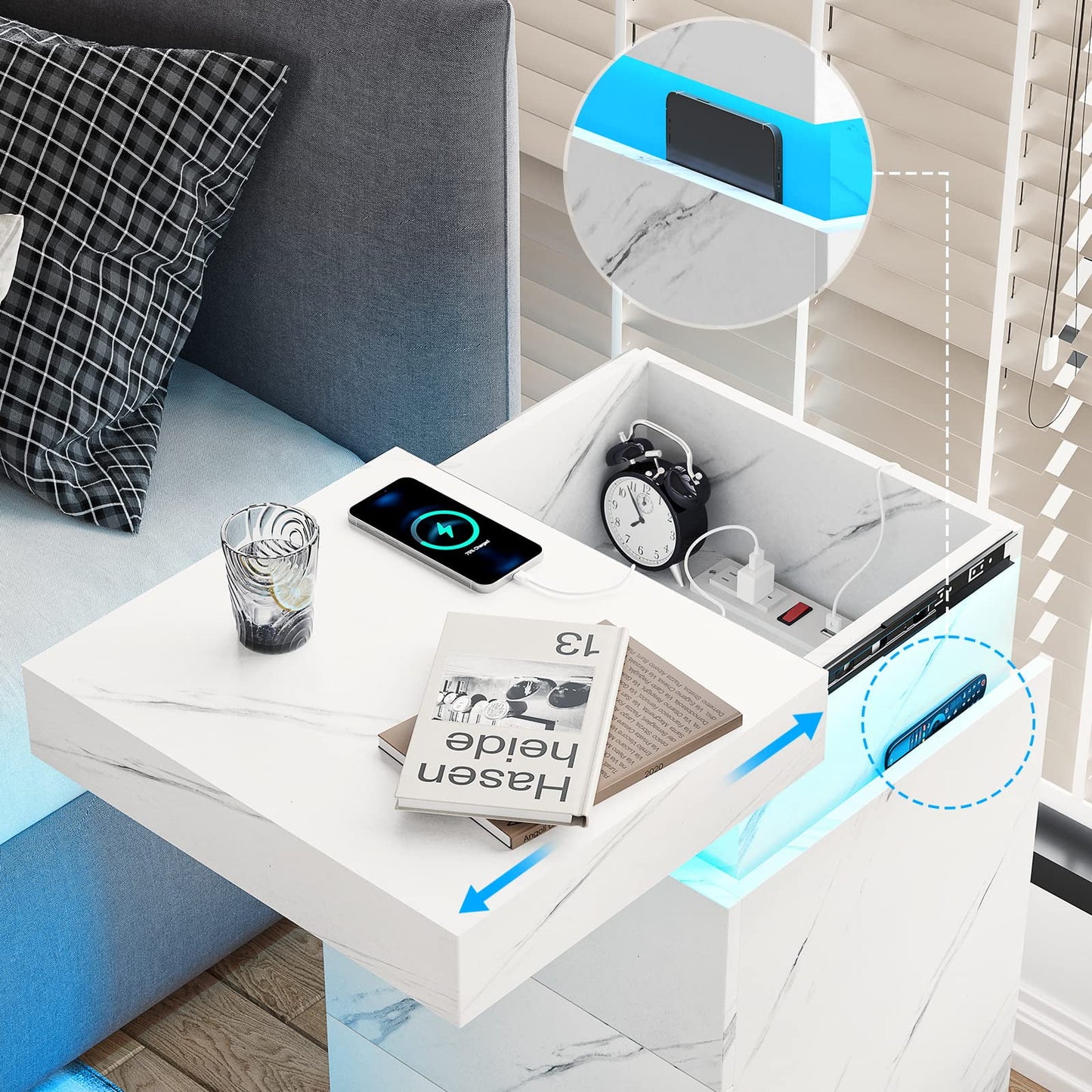 Smart LED Nightstand |3-Drawer Storage with Wireless Control and Charging Station