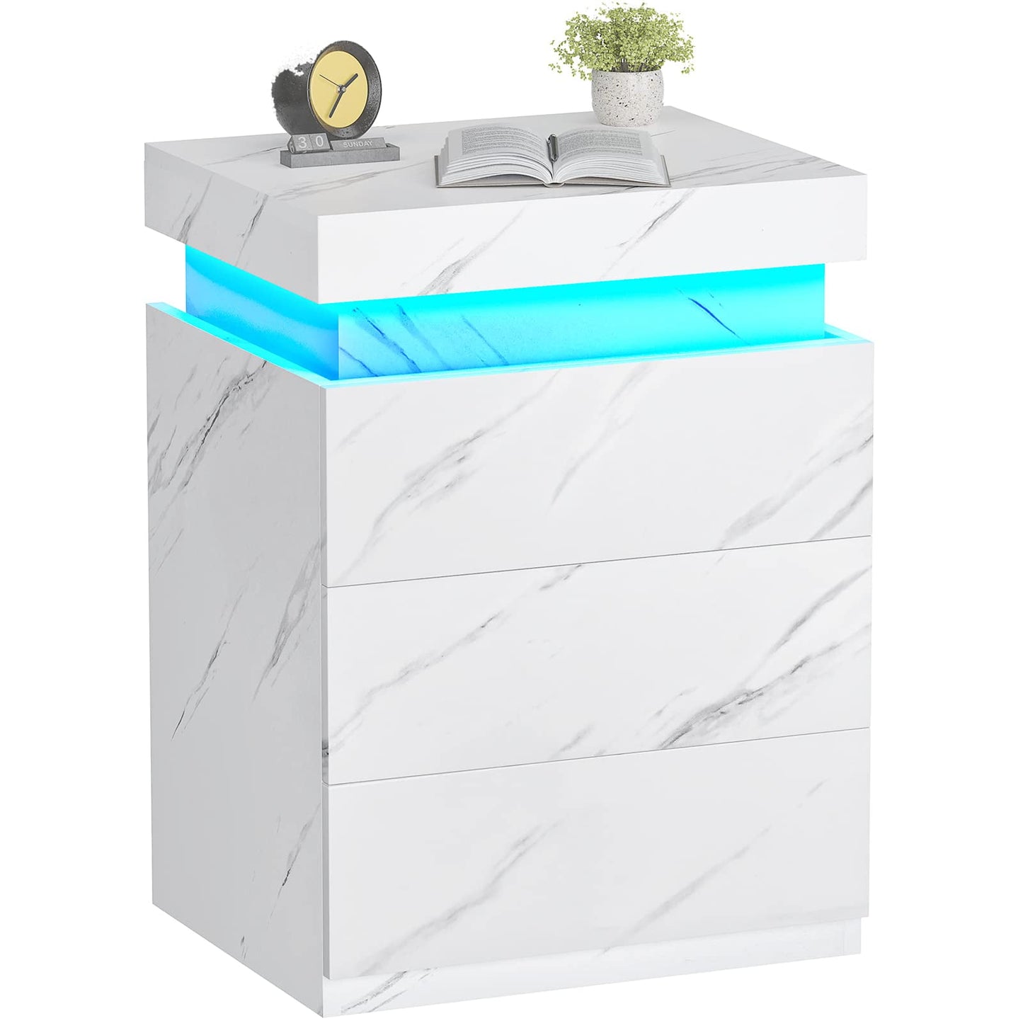 Smart LED Nightstand |3-Drawer Storage with Wireless Control and Charging Station