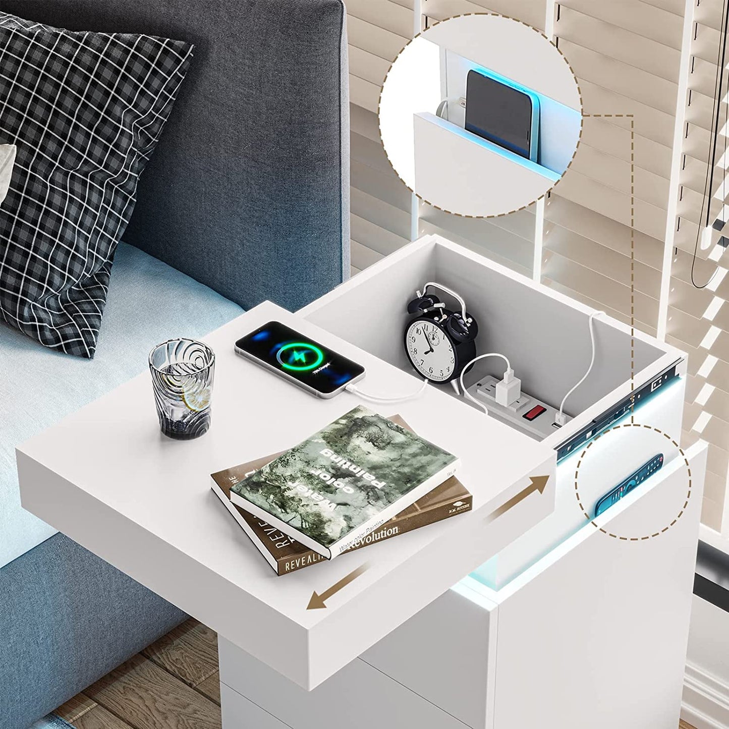 Smart LED Nightstand |3-Drawer Storage with Wireless Control and Charging Station