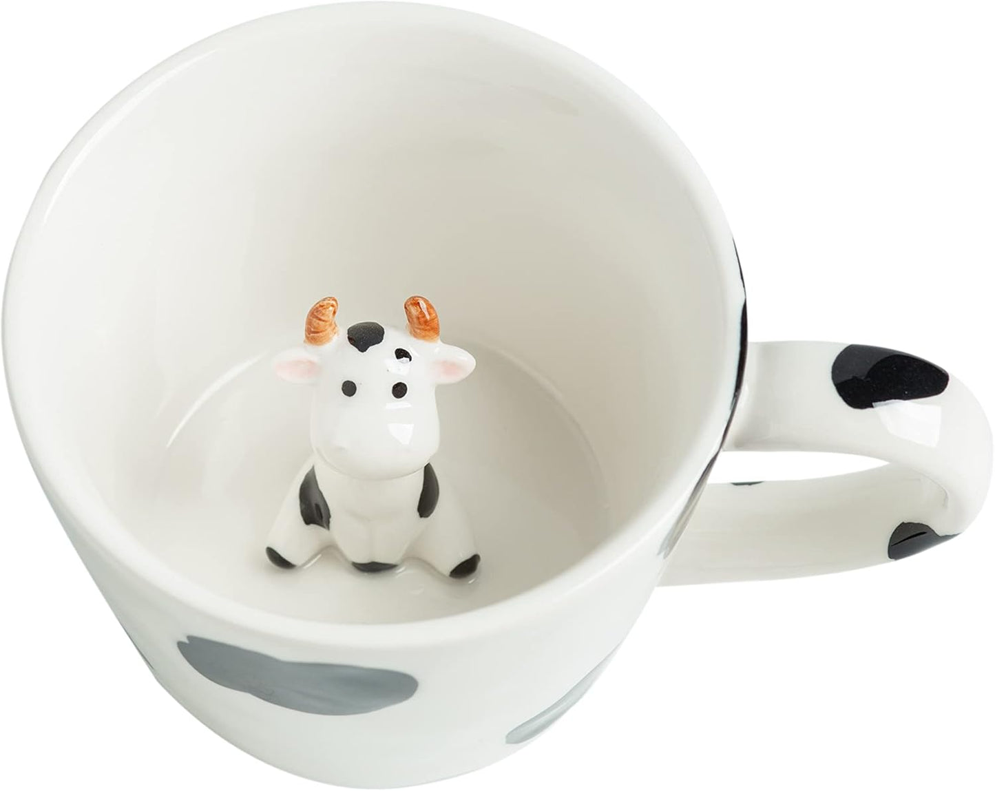 DIHOclub Cow Ceramic Cup with Hidden 3D Animal Inside, 12 OZ | Holiday and Birthday Gift | For Coffee Milk Tea Lovers | Cute Cartoon Handmade Figurine Mug | Available in White and Black