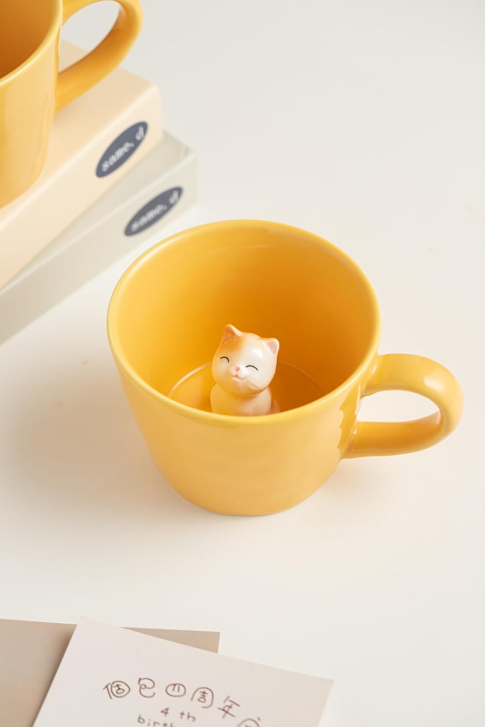 DIHOclub Cow Ceramic Cup with Hidden 3D Animal Inside, 12 OZ | Holiday and Birthday Gift | For Coffee Milk Tea Lovers | Cute Cartoon Handmade Figurine Mug | Available in White and Black