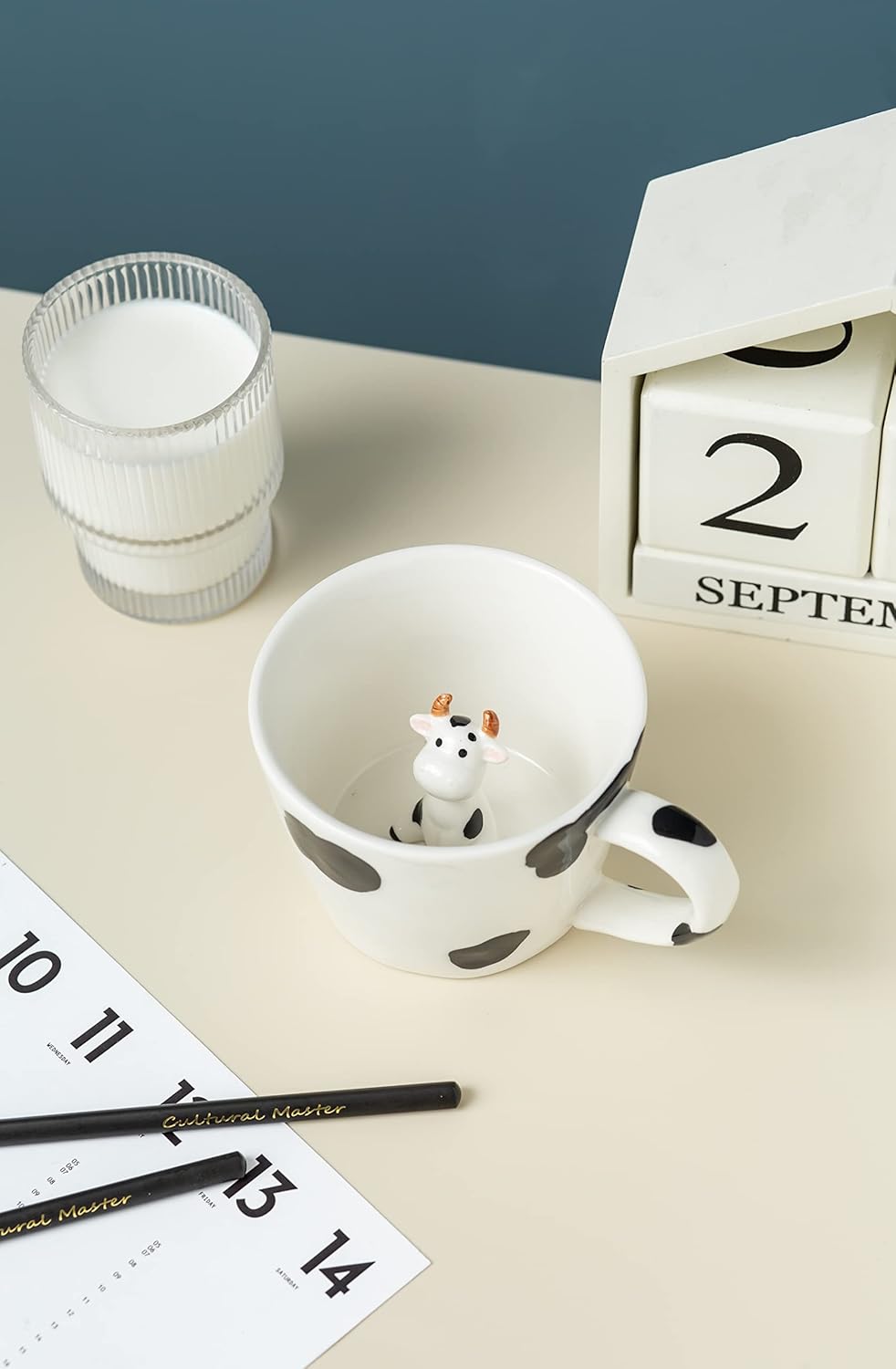 DIHOclub Cow Ceramic Cup with Hidden 3D Animal Inside, 12 OZ | Holiday and Birthday Gift | For Coffee Milk Tea Lovers | Cute Cartoon Handmade Figurine Mug | Available in White and Black