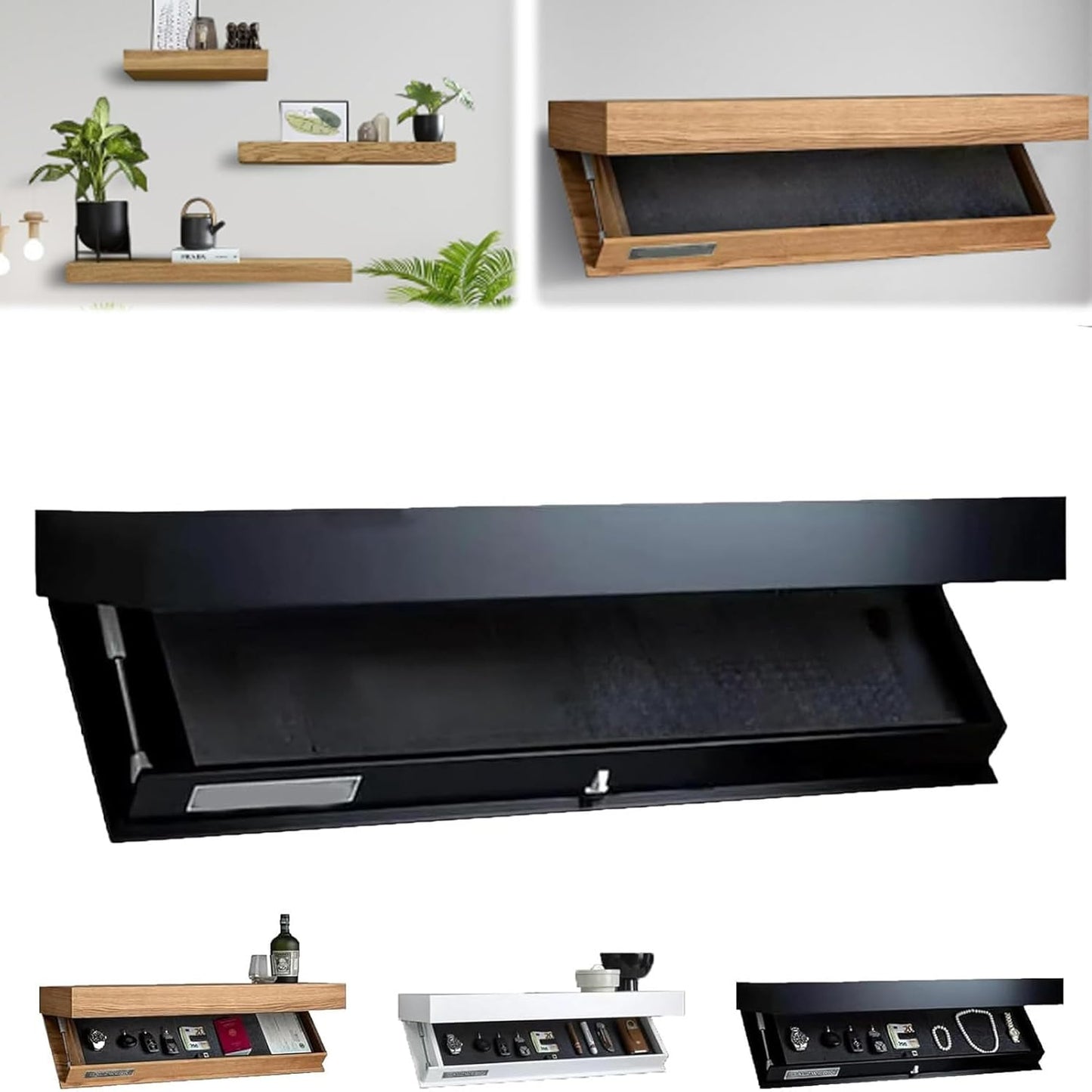 Hidden Storage Wall Shelf – Magnetic Lock Floating Shelf with Concealed Compartment