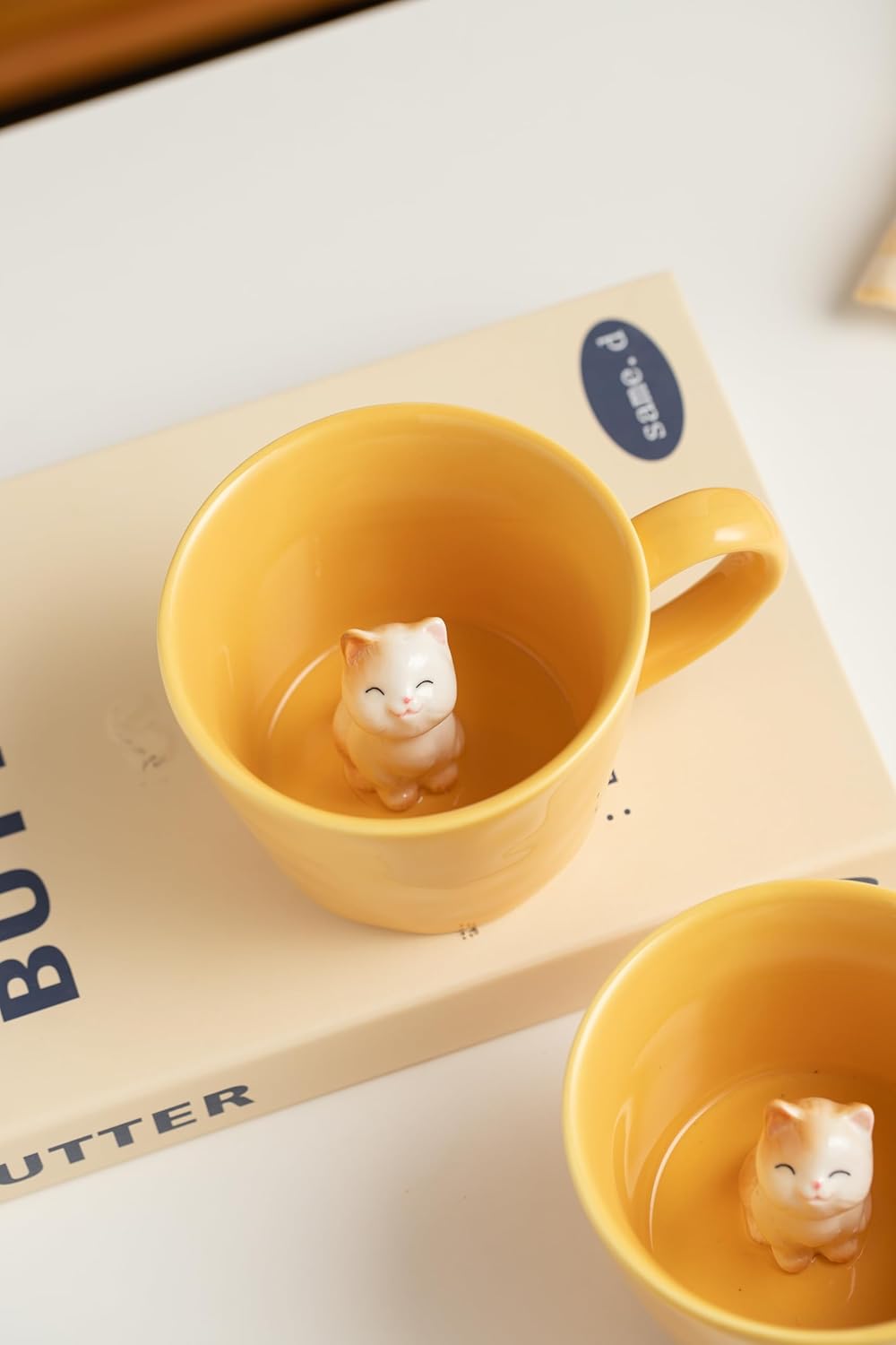 DIHOclub Cow Ceramic Cup with Hidden 3D Animal Inside, 12 OZ | Holiday and Birthday Gift | For Coffee Milk Tea Lovers | Cute Cartoon Handmade Figurine Mug | Available in White and Black