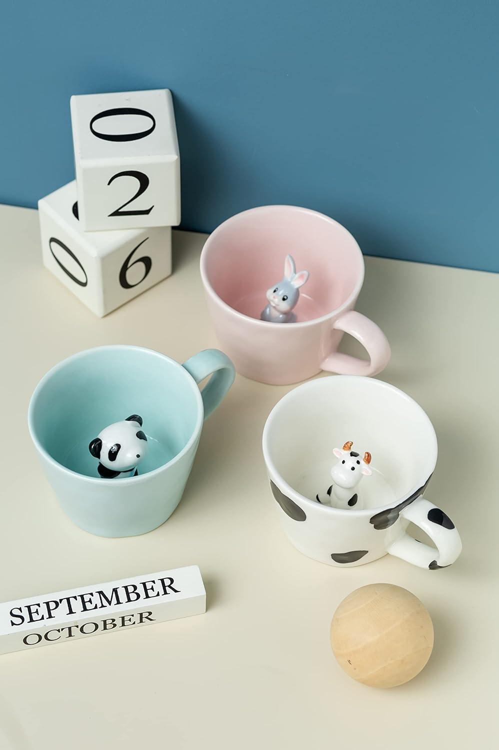 DIHOclub Cow Ceramic Cup with Hidden 3D Animal Inside, 12 OZ | Holiday and Birthday Gift | For Coffee Milk Tea Lovers | Cute Cartoon Handmade Figurine Mug | Available in White and Black