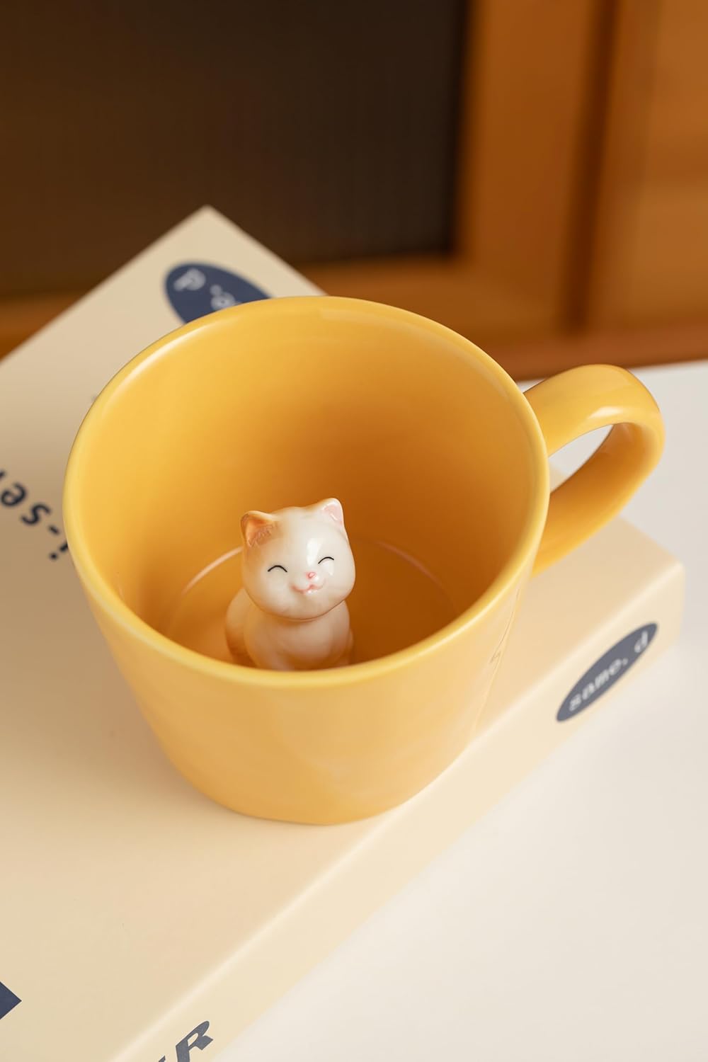 DIHOclub Cow Ceramic Cup with Hidden 3D Animal Inside, 12 OZ | Holiday and Birthday Gift | For Coffee Milk Tea Lovers | Cute Cartoon Handmade Figurine Mug | Available in White and Black