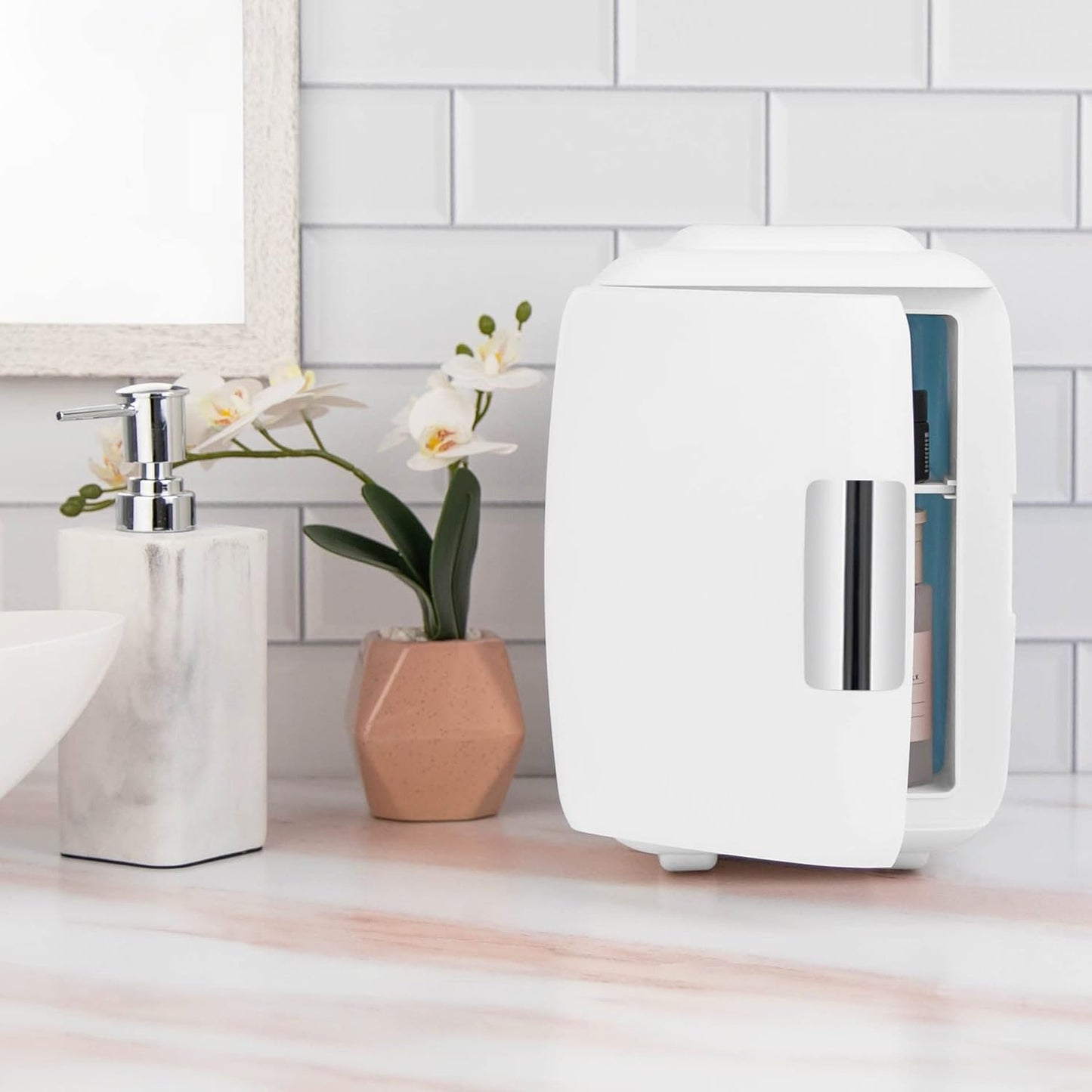 Cooluli Skincare Mini Fridge for Bedroom - Car, Office Desk & Dorm Room - Portable 4L/6 Can Electric Plug In Cooler & Warmer for Food, Drinks, Beauty & Makeup, 12v AC/DC & Exclusive USB, Cow Print