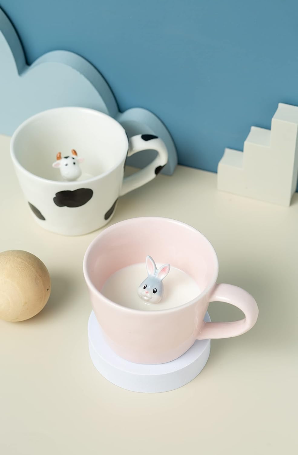 DIHOclub Cow Ceramic Cup with Hidden 3D Animal Inside, 12 OZ | Holiday and Birthday Gift | For Coffee Milk Tea Lovers | Cute Cartoon Handmade Figurine Mug | Available in White and Black