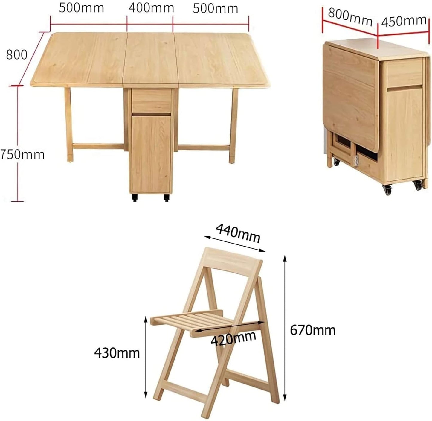 Folding Table with 4 Chairs & Storage Drawer, Easy Organization