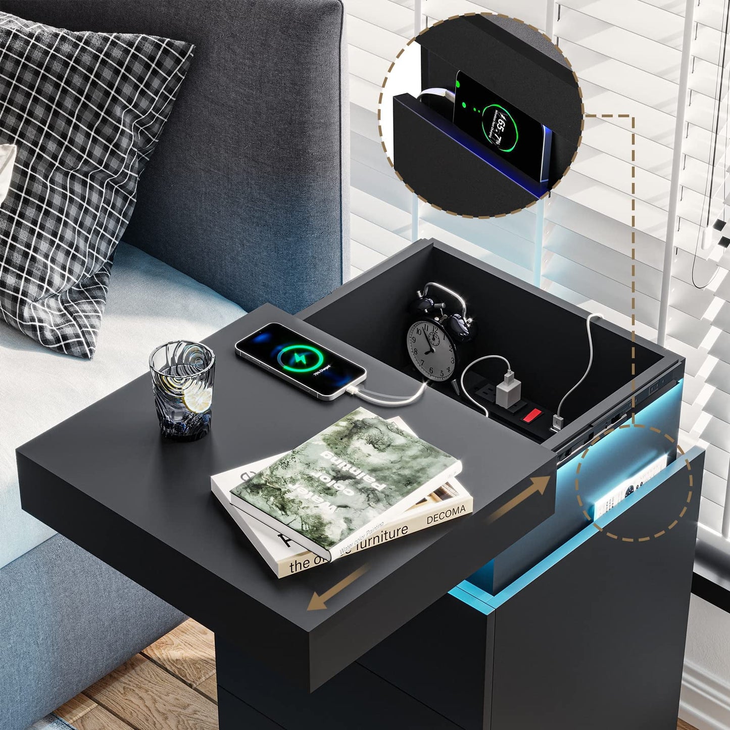 Smart LED Nightstand |3-Drawer Storage with Wireless Control and Charging Station
