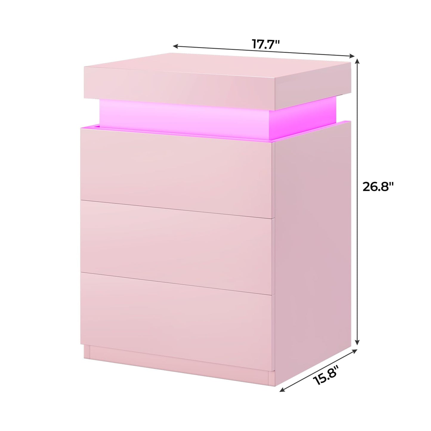 Smart LED Nightstand |3-Drawer Storage with Wireless Control and Charging Station