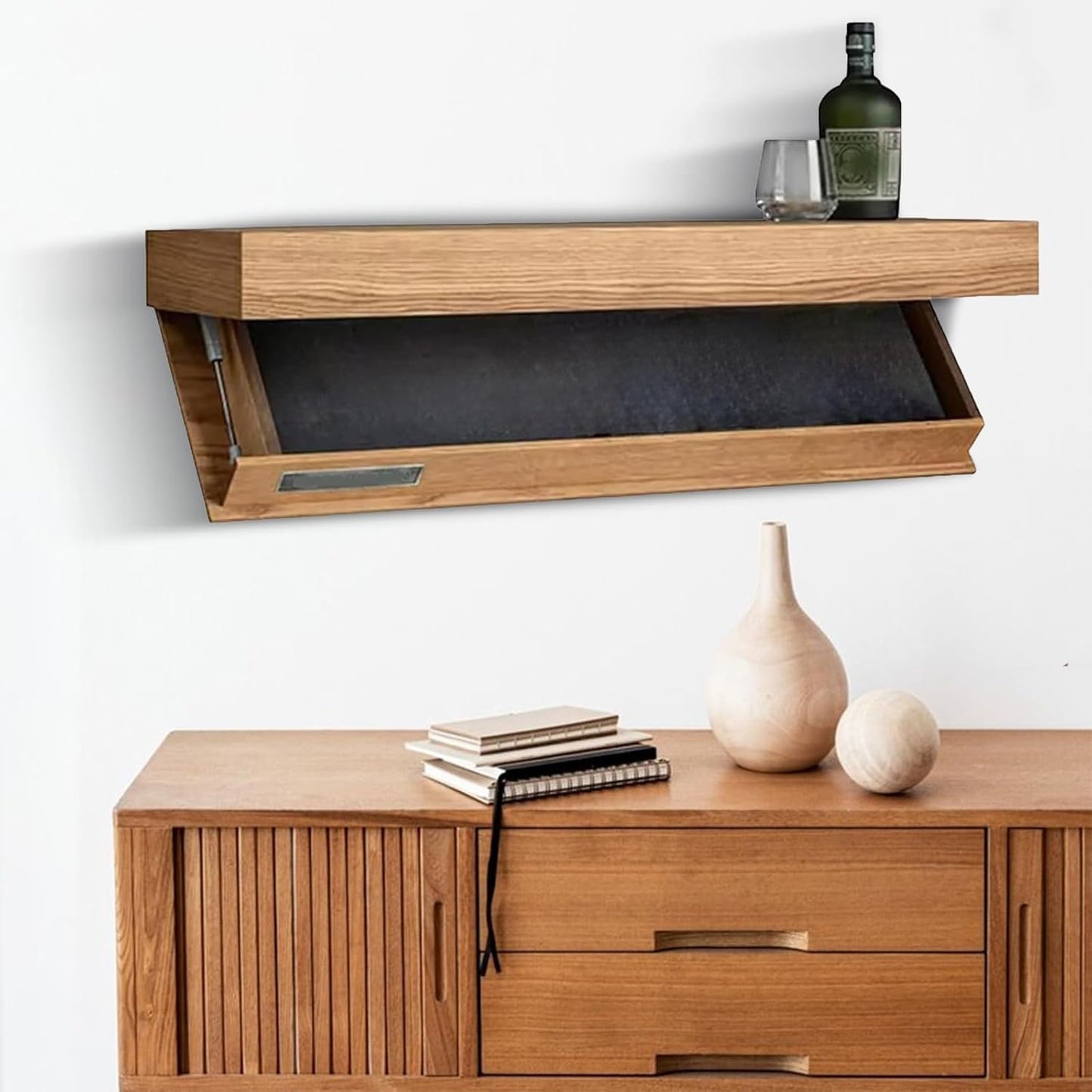 Hidden Storage Wall Shelf – Magnetic Lock Floating Shelf with Concealed Compartment