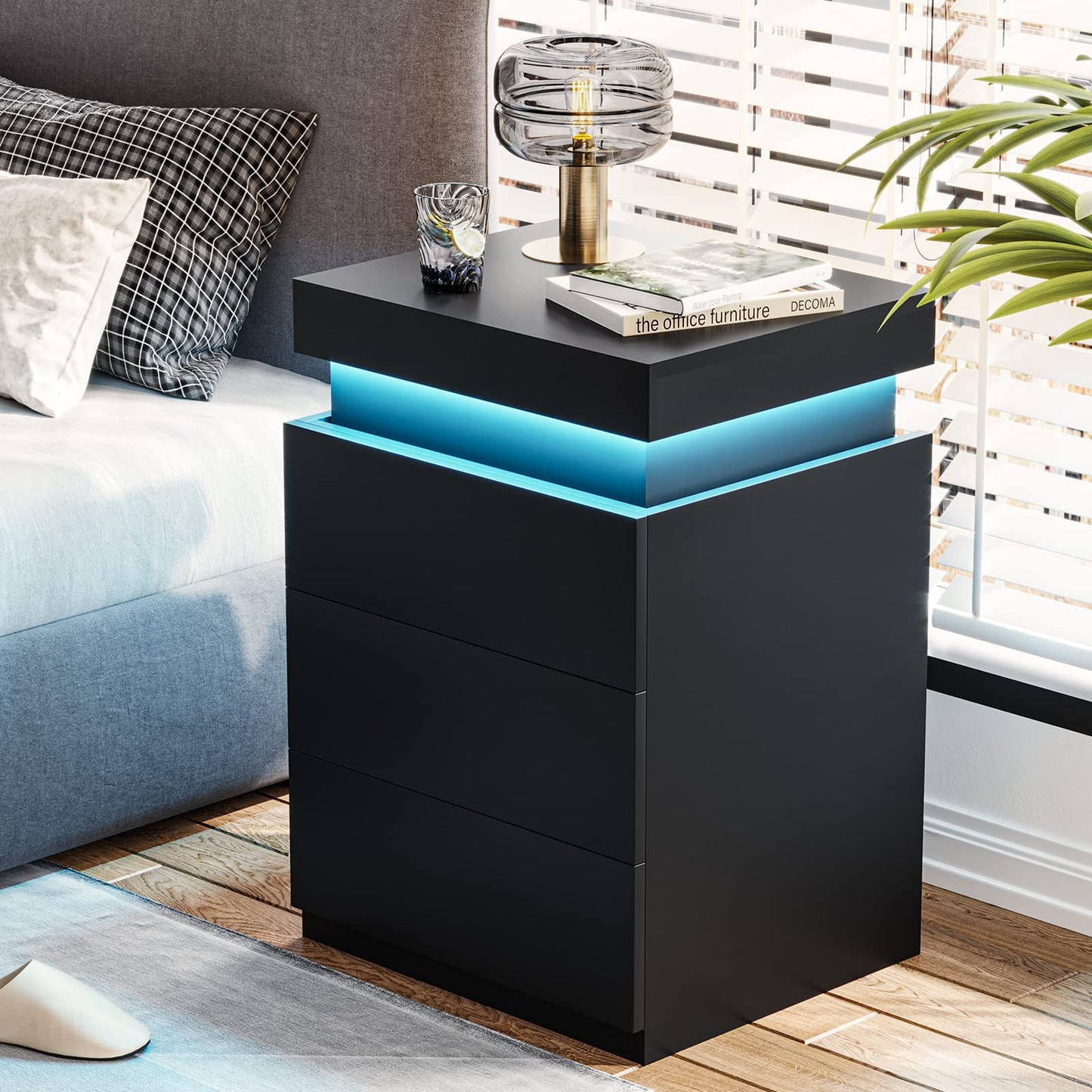 Smart LED Nightstand |3-Drawer Storage with Wireless Control and Charging Station