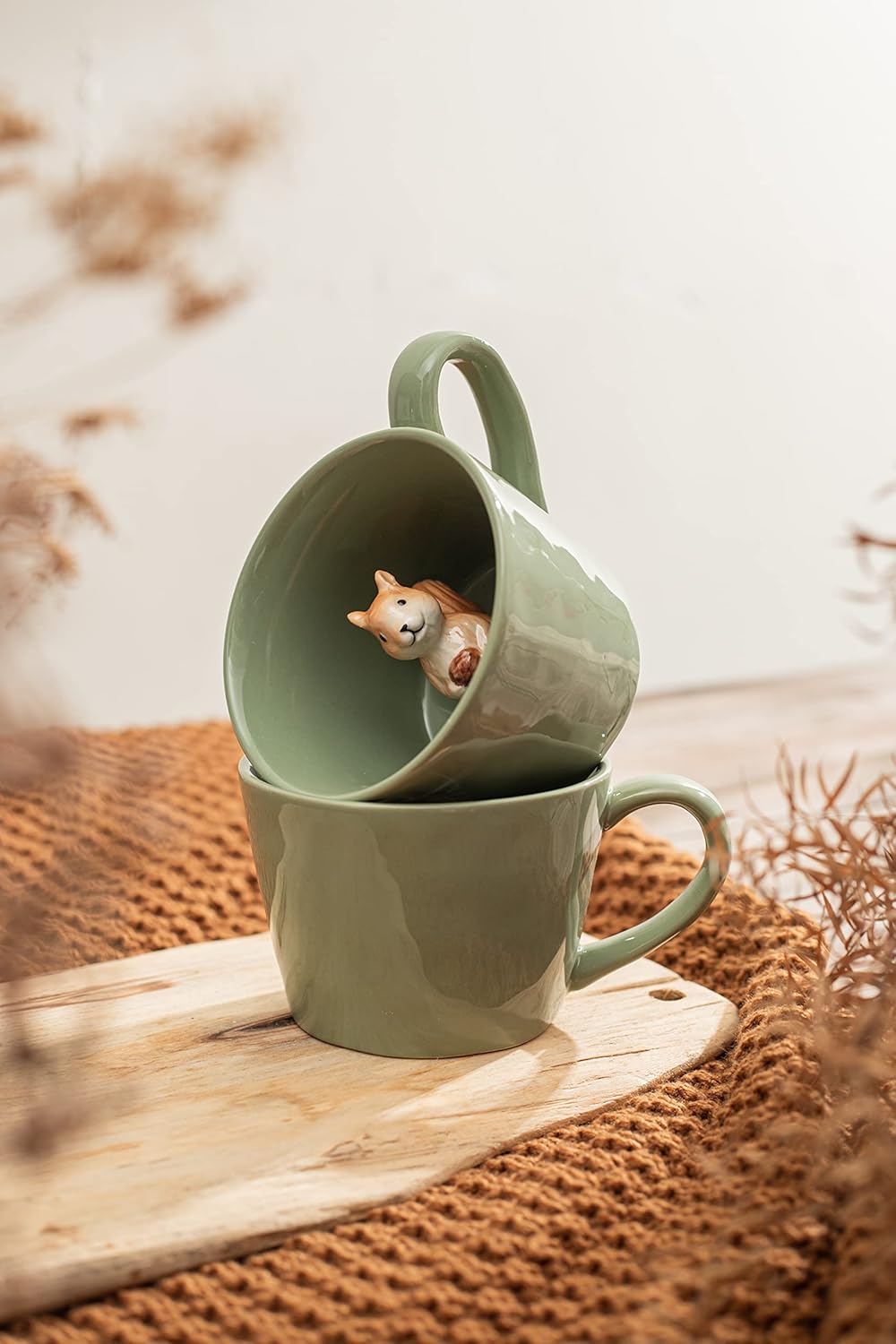 DIHOclub Cow Ceramic Cup with Hidden 3D Animal Inside, 12 OZ | Holiday and Birthday Gift | For Coffee Milk Tea Lovers | Cute Cartoon Handmade Figurine Mug | Available in White and Black