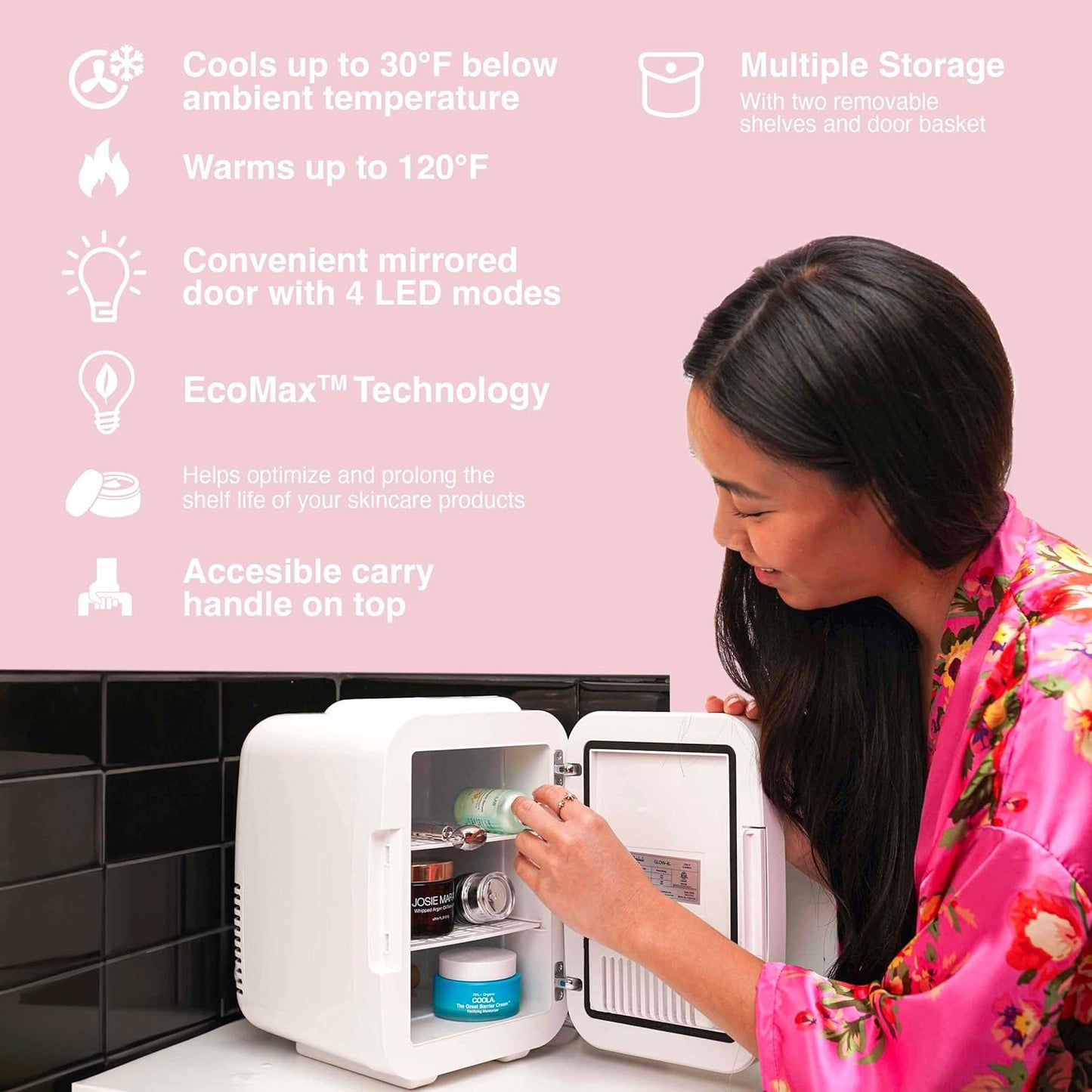 Cooluli Skincare Mini Fridge for Bedroom - Car, Office Desk & Dorm Room - Portable 4L/6 Can Electric Plug In Cooler & Warmer for Food, Drinks, Beauty & Makeup, 12v AC/DC & Exclusive USB, Cow Print