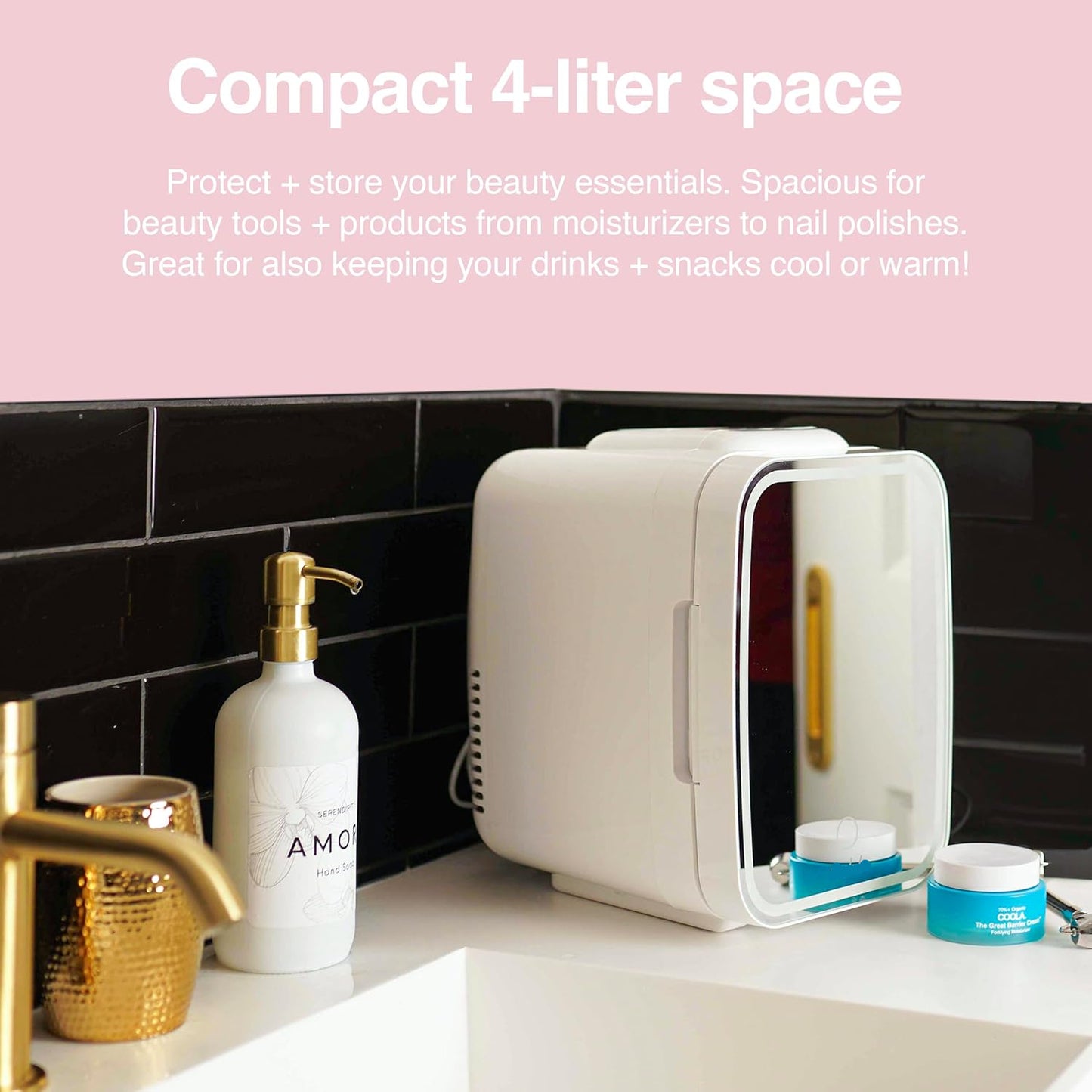 Cooluli Skincare Mini Fridge for Bedroom - Car, Office Desk & Dorm Room - Portable 4L/6 Can Electric Plug In Cooler & Warmer for Food, Drinks, Beauty & Makeup, 12v AC/DC & Exclusive USB, Cow Print