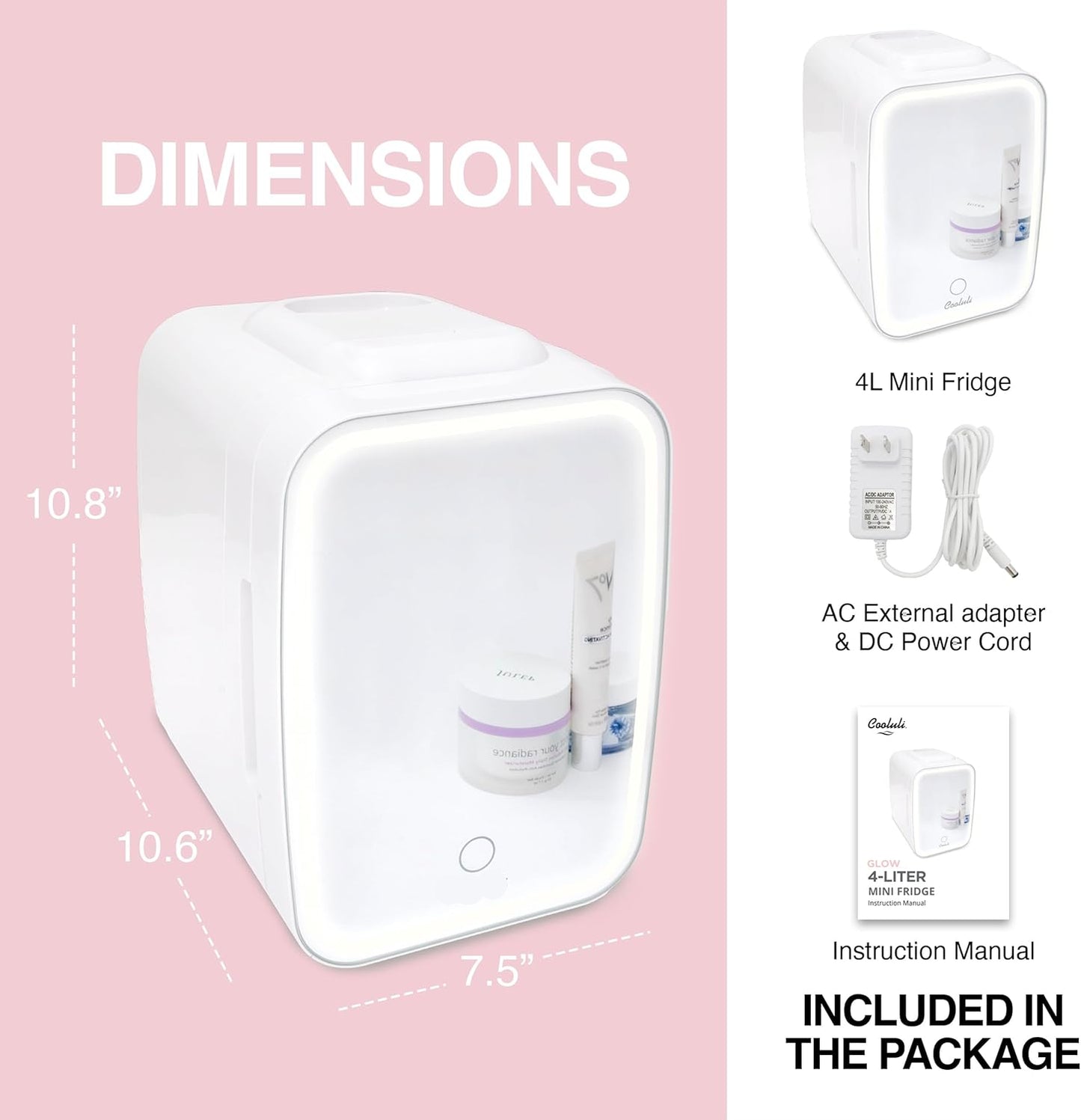 Cooluli Skincare Mini Fridge for Bedroom - Car, Office Desk & Dorm Room - Portable 4L/6 Can Electric Plug In Cooler & Warmer for Food, Drinks, Beauty & Makeup, 12v AC/DC & Exclusive USB, Cow Print
