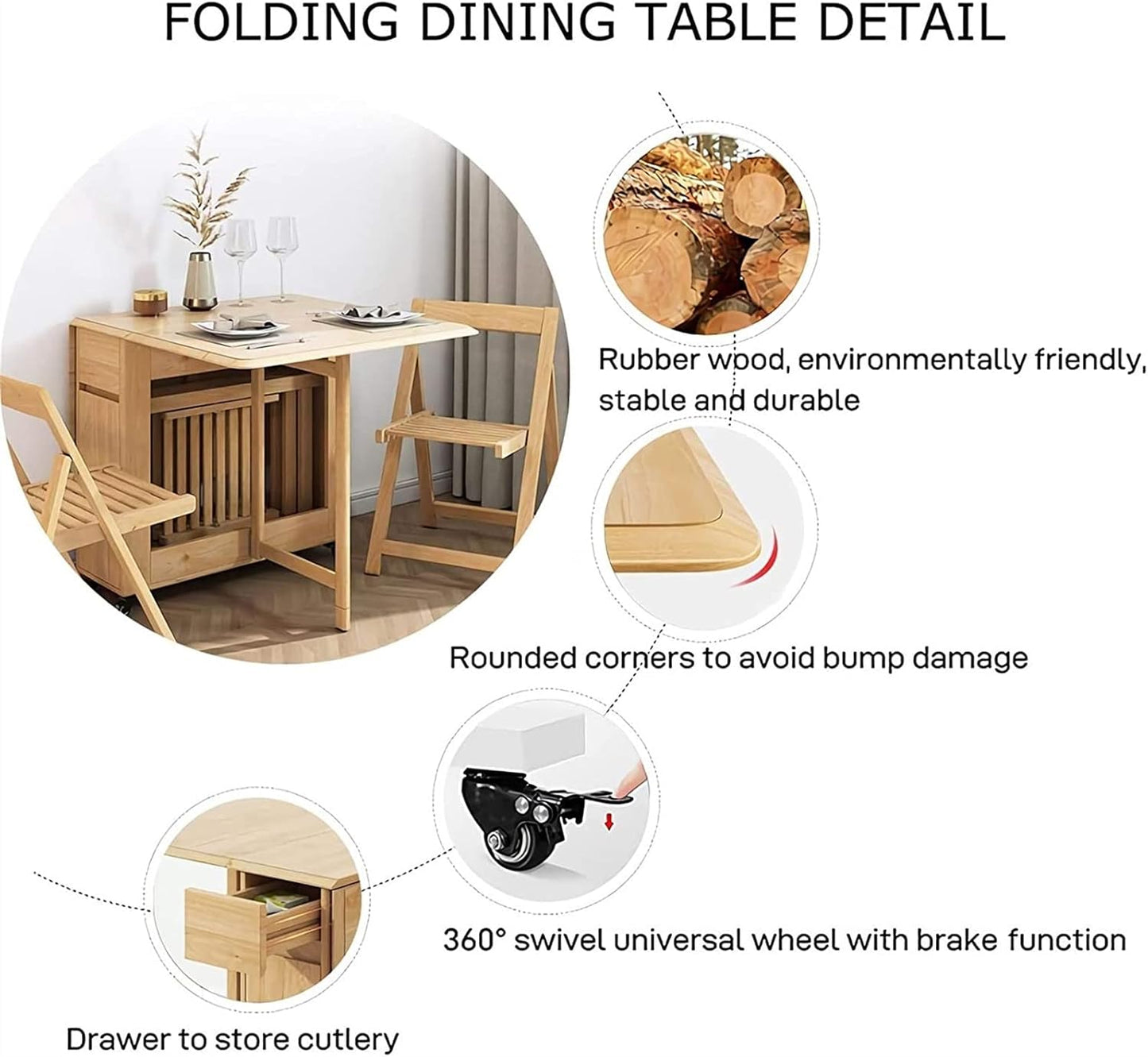 Folding Table with 4 Chairs & Storage Drawer, Easy Organization