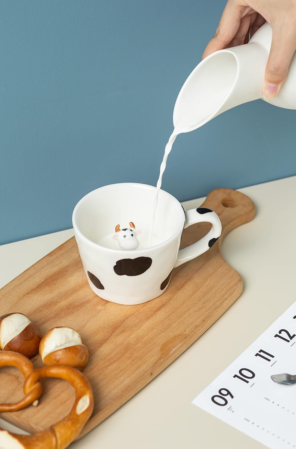 DIHOclub Cow Ceramic Cup with Hidden 3D Animal Inside, 12 OZ | Holiday and Birthday Gift | For Coffee Milk Tea Lovers | Cute Cartoon Handmade Figurine Mug | Available in White and Black