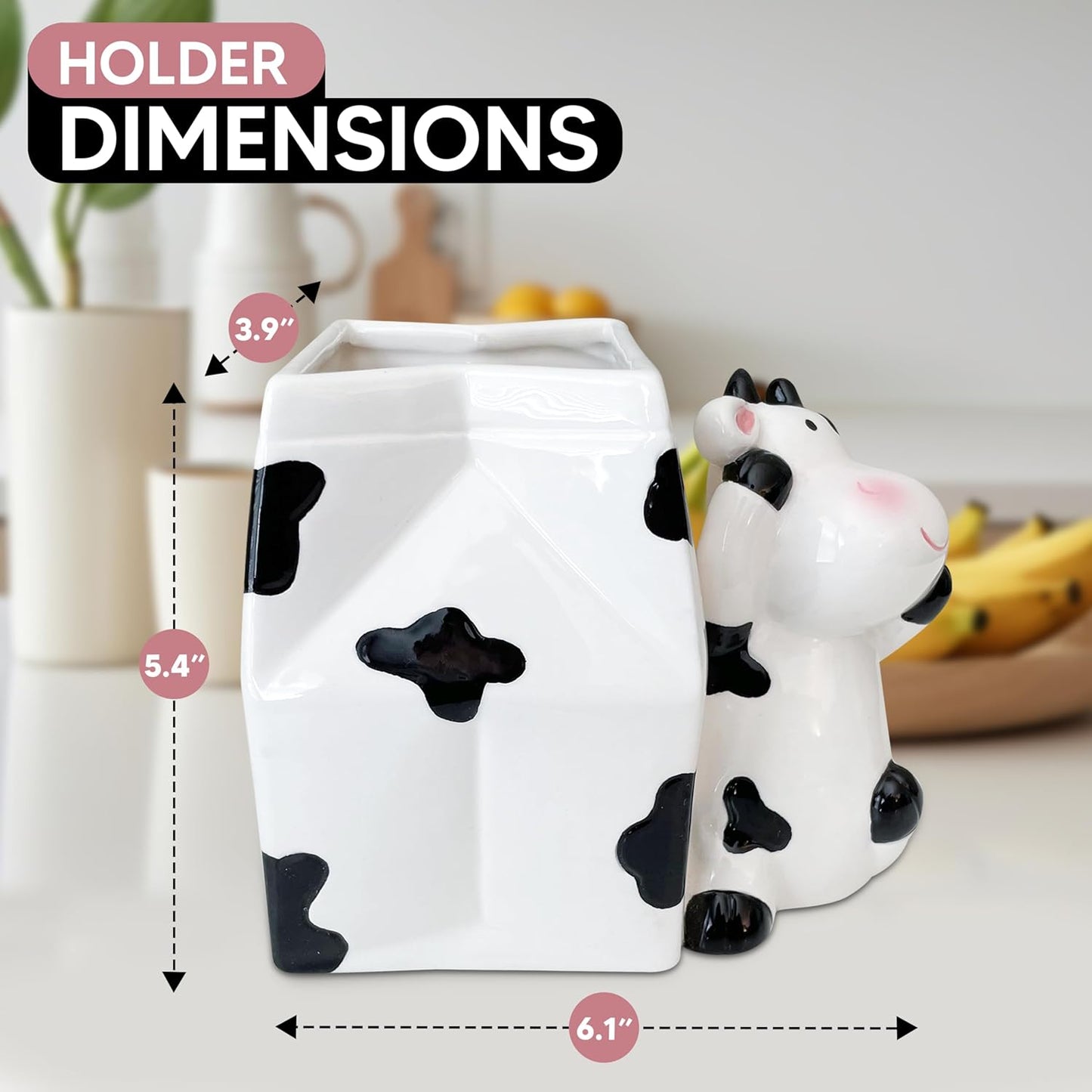 🐄Cow Print Ceramic Utensil Holder | Farmhouse Style Organizer