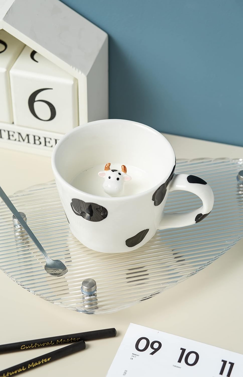DIHOclub Cow Ceramic Cup with Hidden 3D Animal Inside, 12 OZ | Holiday and Birthday Gift | For Coffee Milk Tea Lovers | Cute Cartoon Handmade Figurine Mug | Available in White and Black