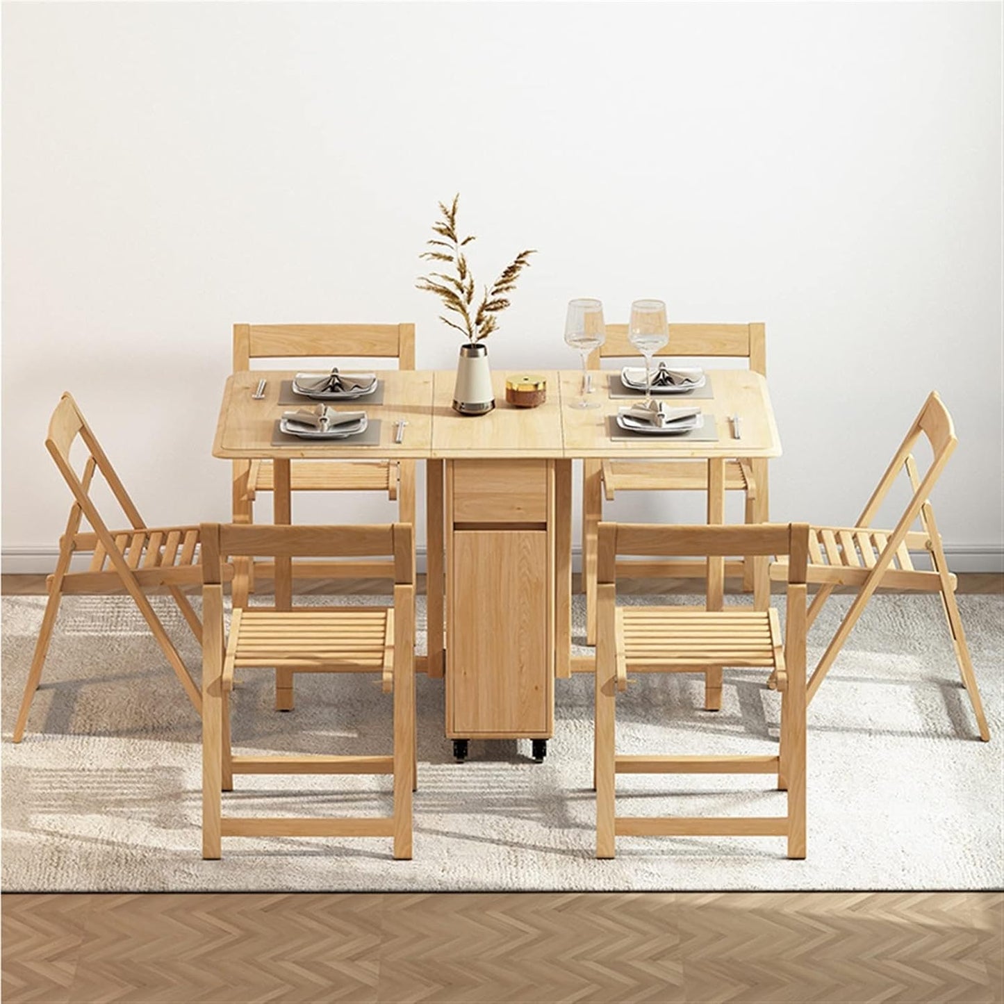 Folding Table with 4 Chairs & Storage Drawer, Easy Organization