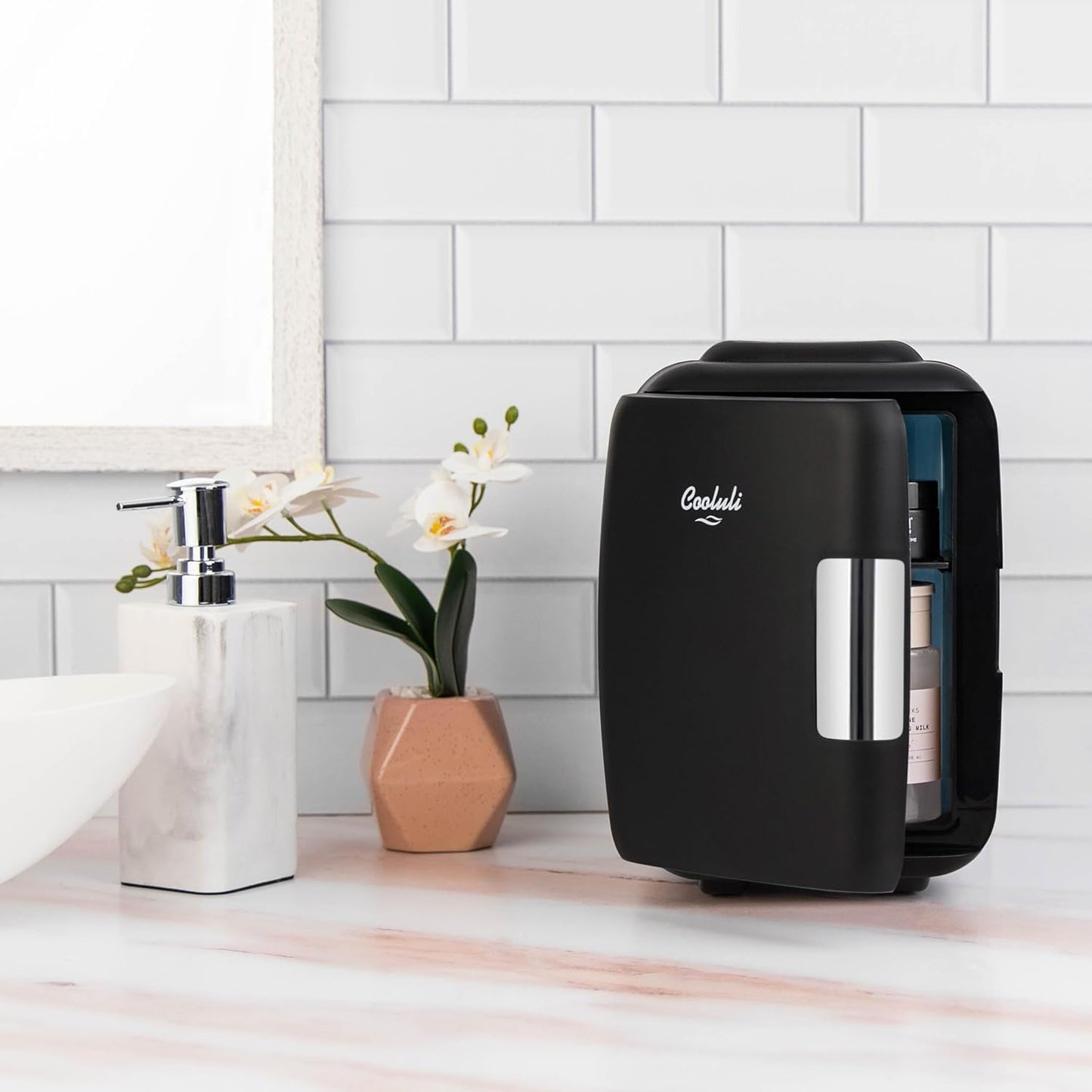 Cooluli Skincare Mini Fridge for Bedroom - Car, Office Desk & Dorm Room - Portable 4L/6 Can Electric Plug In Cooler & Warmer for Food, Drinks, Beauty & Makeup, 12v AC/DC & Exclusive USB, Cow Print