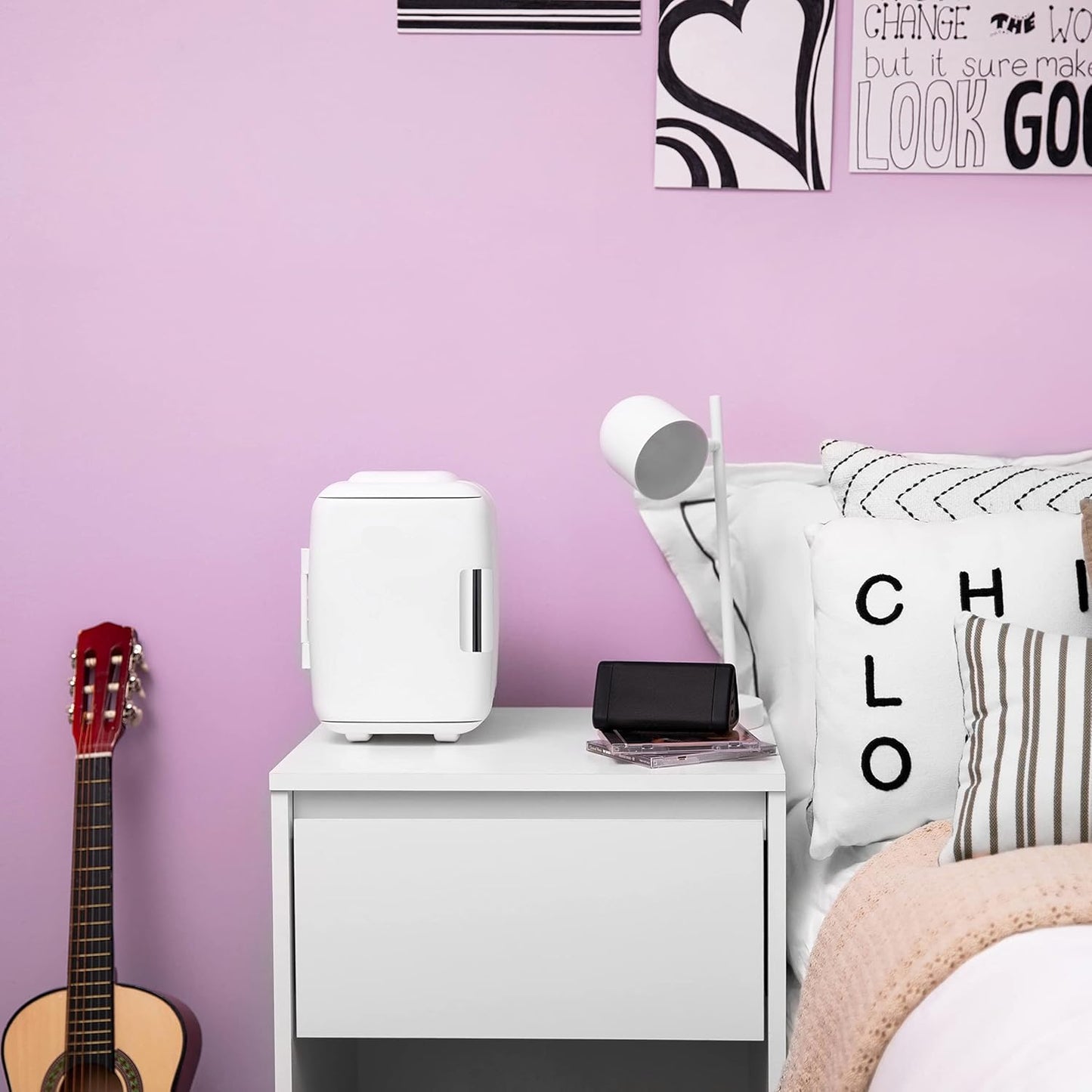 Cooluli Skincare Mini Fridge for Bedroom - Car, Office Desk & Dorm Room - Portable 4L/6 Can Electric Plug In Cooler & Warmer for Food, Drinks, Beauty & Makeup, 12v AC/DC & Exclusive USB, Cow Print