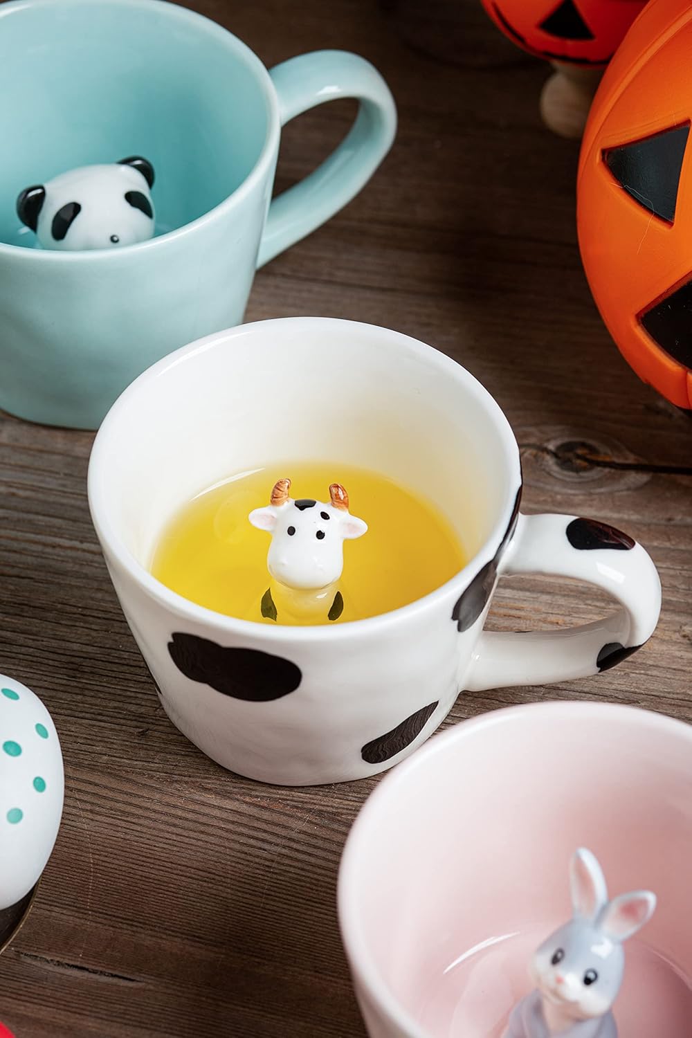DIHOclub Cow Ceramic Cup with Hidden 3D Animal Inside, 12 OZ | Holiday and Birthday Gift | For Coffee Milk Tea Lovers | Cute Cartoon Handmade Figurine Mug | Available in White and Black