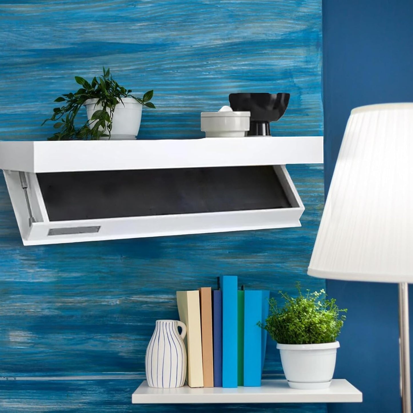 Hidden Storage Wall Shelf – Magnetic Lock Floating Shelf with Concealed Compartment