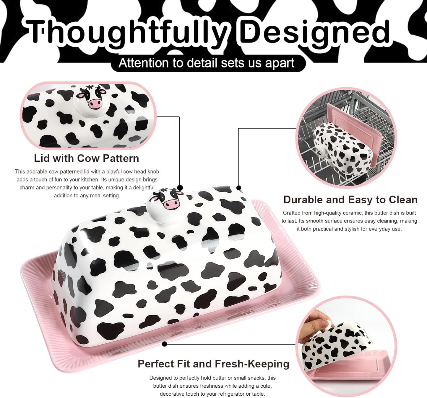 🧈Ceramic Cow Butter Dish with Lid, Farmhouse Style🐮