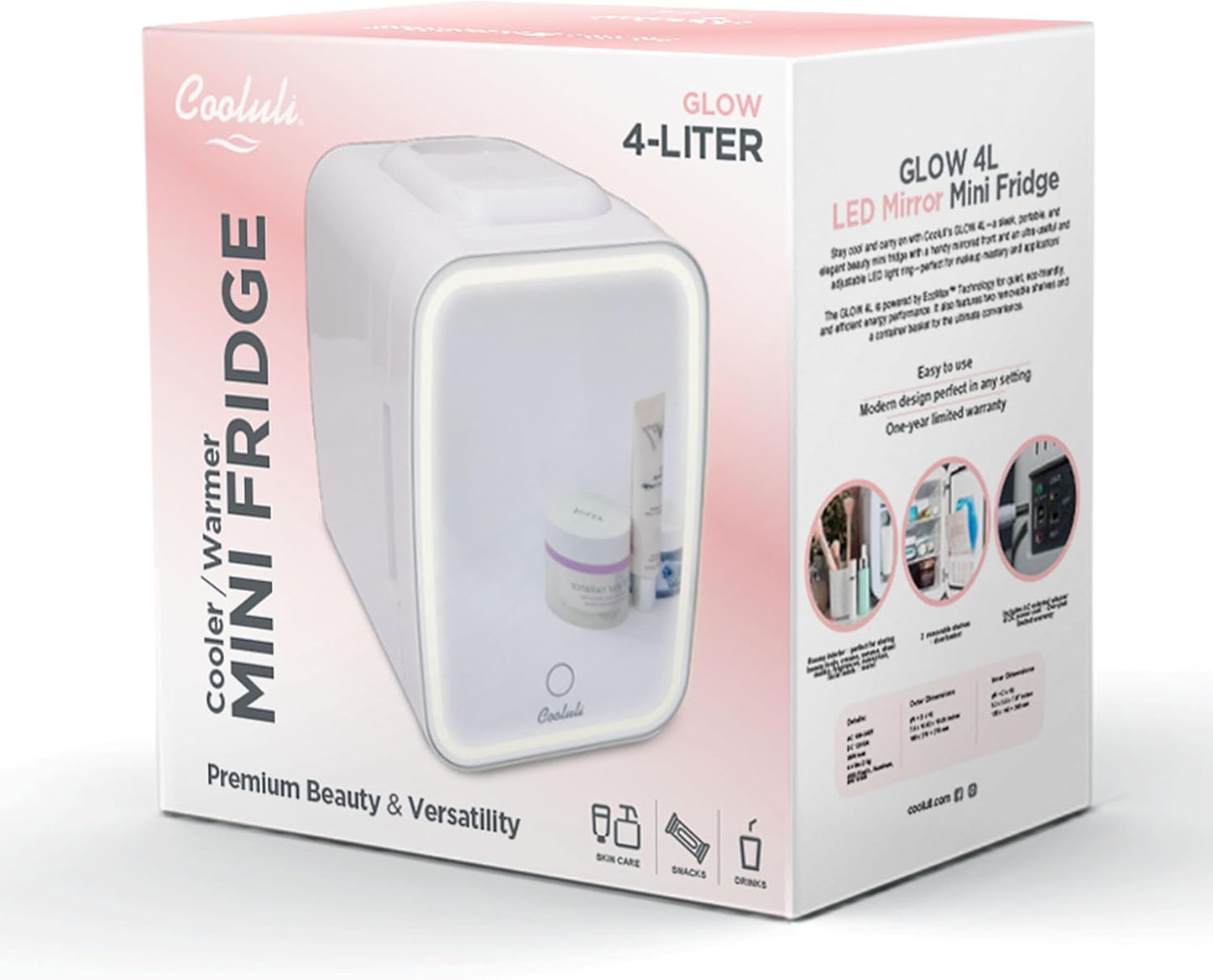 Cooluli Skincare Mini Fridge for Bedroom - Car, Office Desk & Dorm Room - Portable 4L/6 Can Electric Plug In Cooler & Warmer for Food, Drinks, Beauty & Makeup, 12v AC/DC & Exclusive USB, Cow Print