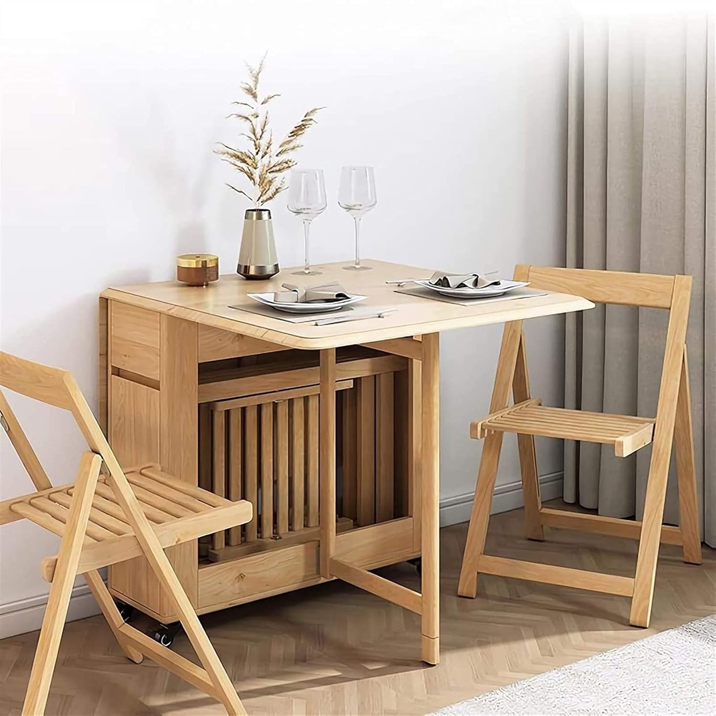 Folding Table with 4 Chairs & Storage Drawer, Easy Organization
