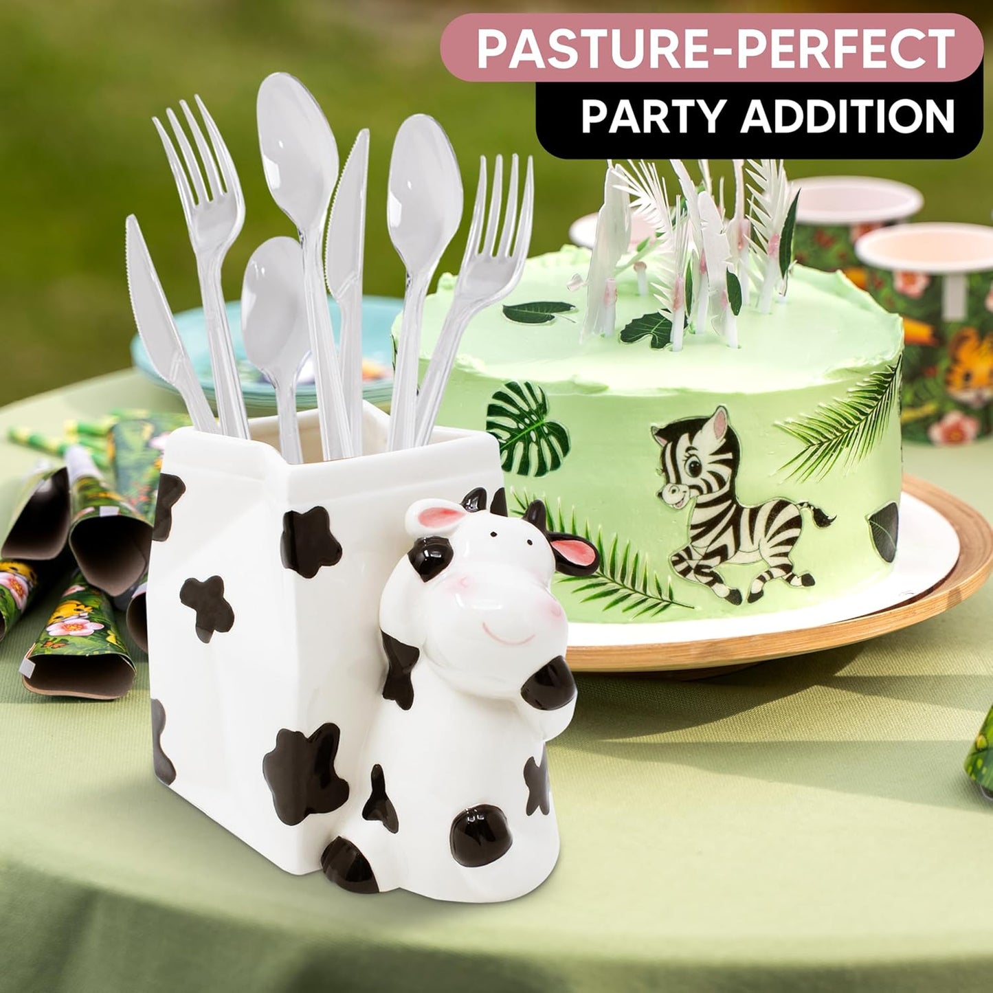 🐄Cow Print Ceramic Utensil Holder | Farmhouse Style Organizer
