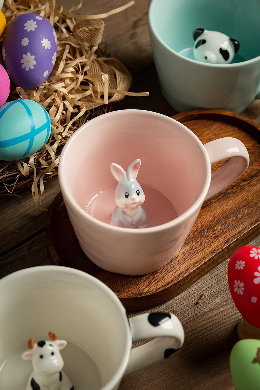 DIHOclub Cow Ceramic Cup with Hidden 3D Animal Inside, 12 OZ | Holiday and Birthday Gift | For Coffee Milk Tea Lovers | Cute Cartoon Handmade Figurine Mug | Available in White and Black
