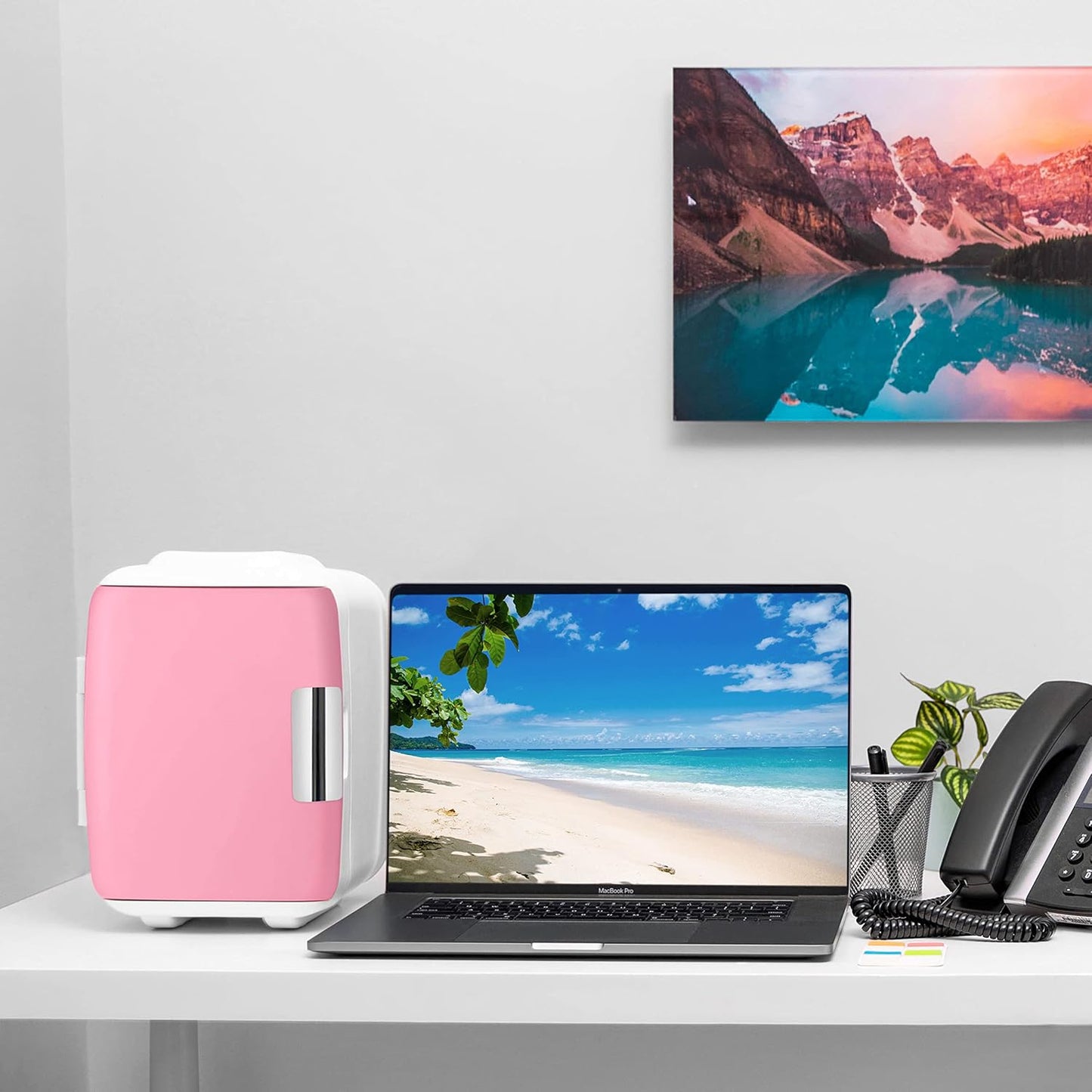 Cooluli Skincare Mini Fridge for Bedroom - Car, Office Desk & Dorm Room - Portable 4L/6 Can Electric Plug In Cooler & Warmer for Food, Drinks, Beauty & Makeup, 12v AC/DC & Exclusive USB, Cow Print