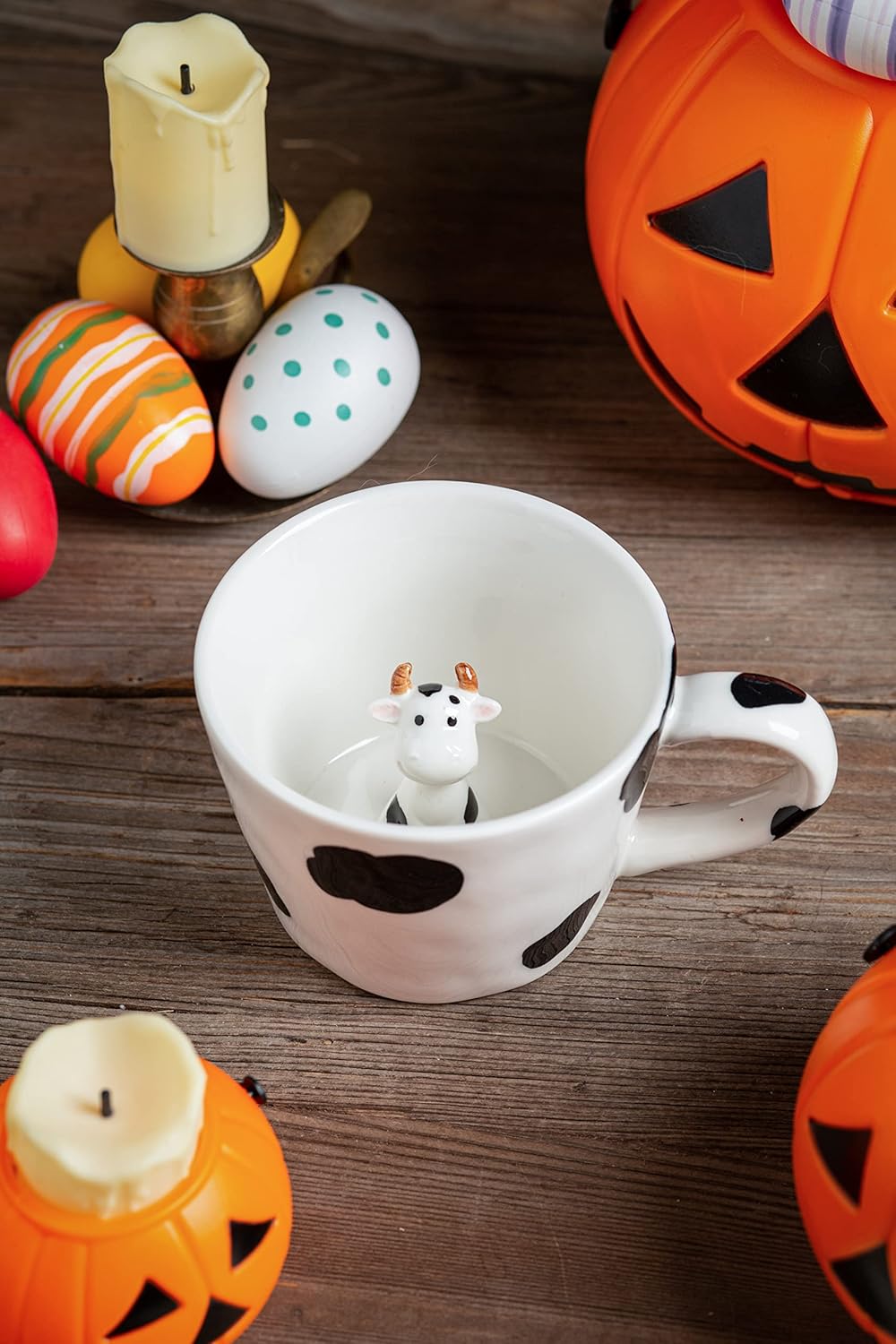 DIHOclub Cow Ceramic Cup with Hidden 3D Animal Inside, 12 OZ | Holiday and Birthday Gift | For Coffee Milk Tea Lovers | Cute Cartoon Handmade Figurine Mug | Available in White and Black