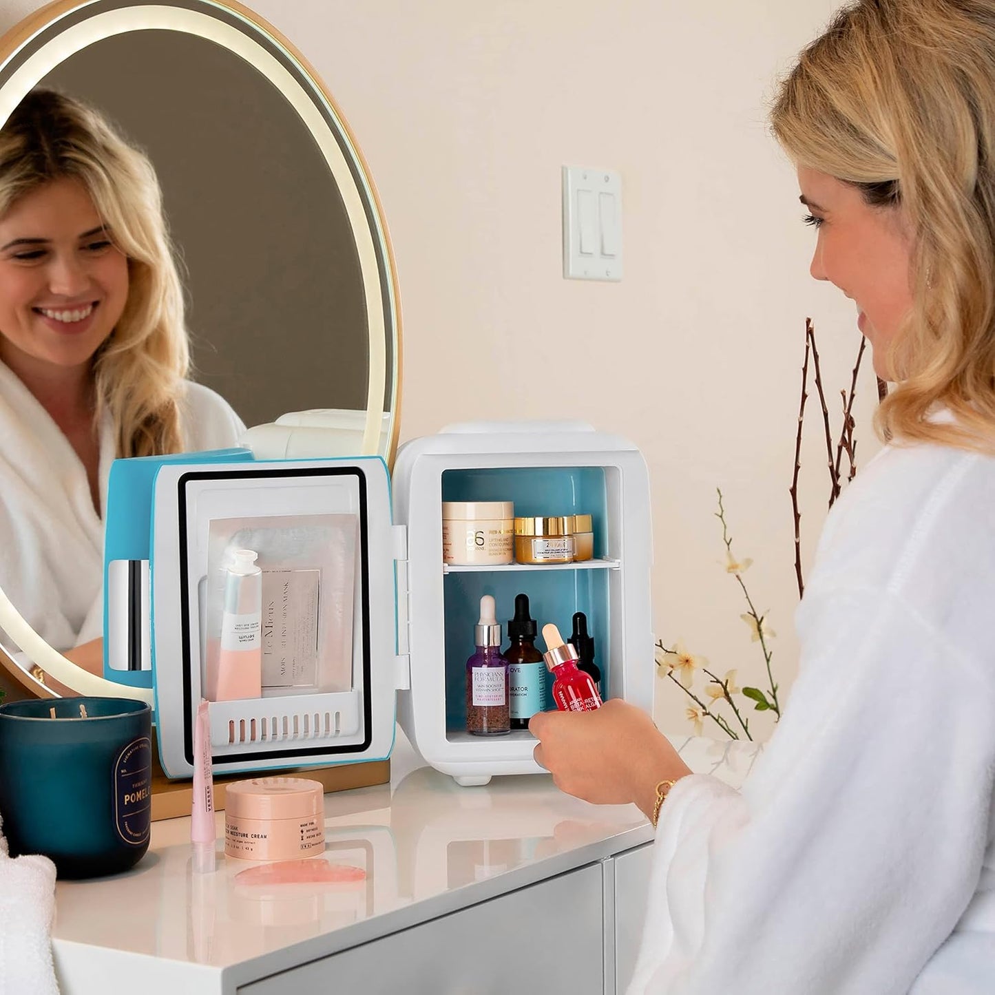Cooluli Skincare Mini Fridge for Bedroom - Car, Office Desk & Dorm Room - Portable 4L/6 Can Electric Plug In Cooler & Warmer for Food, Drinks, Beauty & Makeup, 12v AC/DC & Exclusive USB, Cow Print