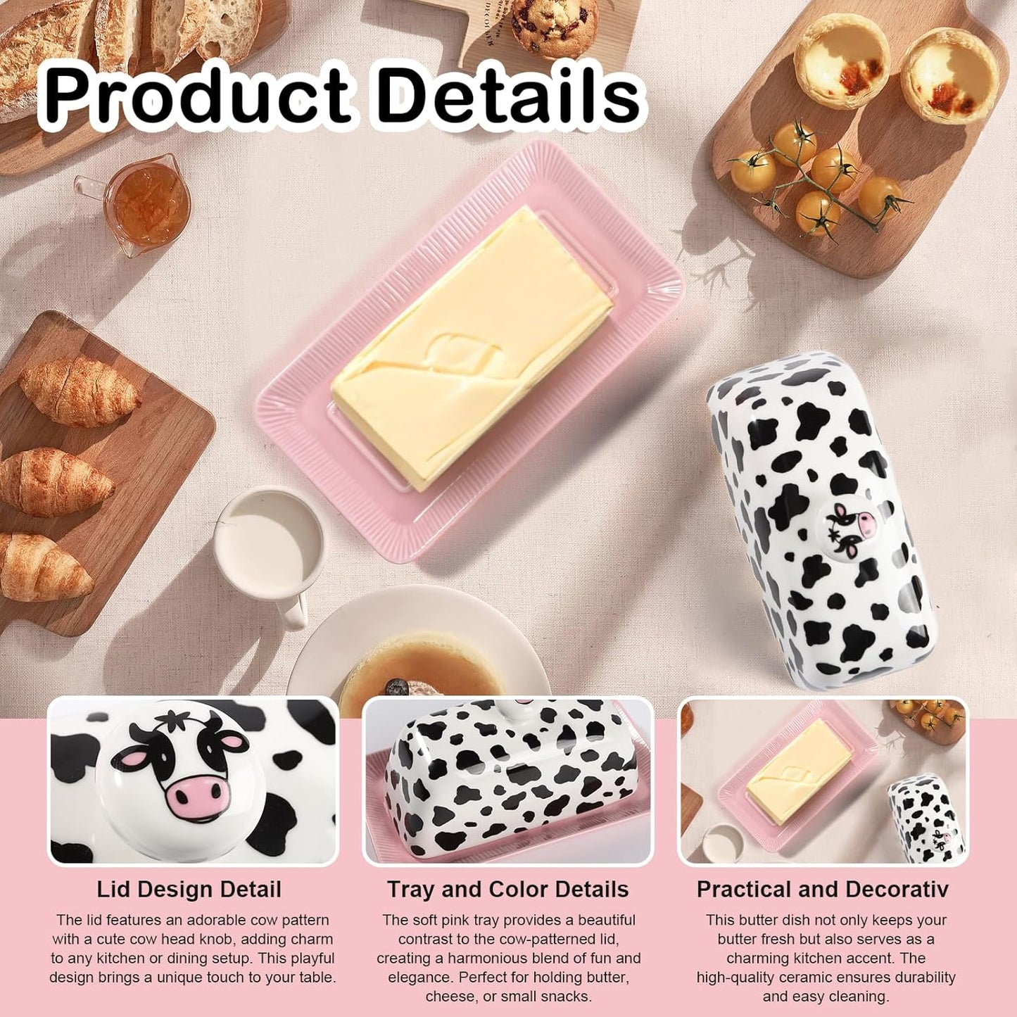 🧈Ceramic Cow Butter Dish with Lid, Farmhouse Style🐮