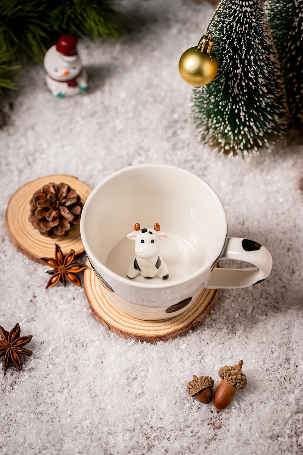 DIHOclub Cow Ceramic Cup with Hidden 3D Animal Inside, 12 OZ | Holiday and Birthday Gift | For Coffee Milk Tea Lovers | Cute Cartoon Handmade Figurine Mug | Available in White and Black