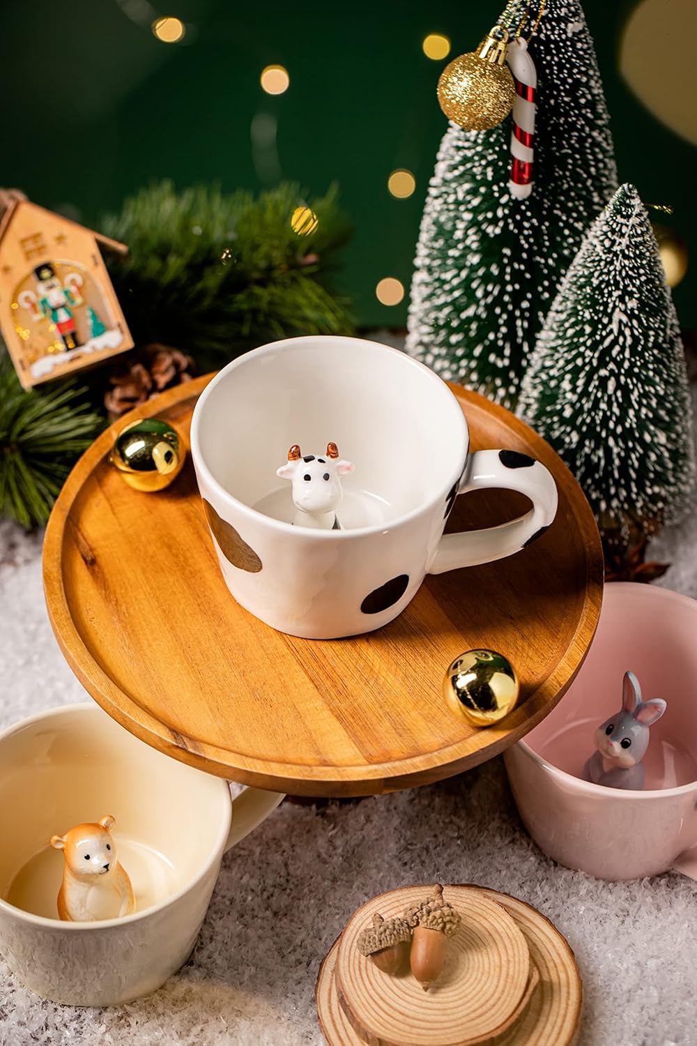 DIHOclub Cow Ceramic Cup with Hidden 3D Animal Inside, 12 OZ | Holiday and Birthday Gift | For Coffee Milk Tea Lovers | Cute Cartoon Handmade Figurine Mug | Available in White and Black