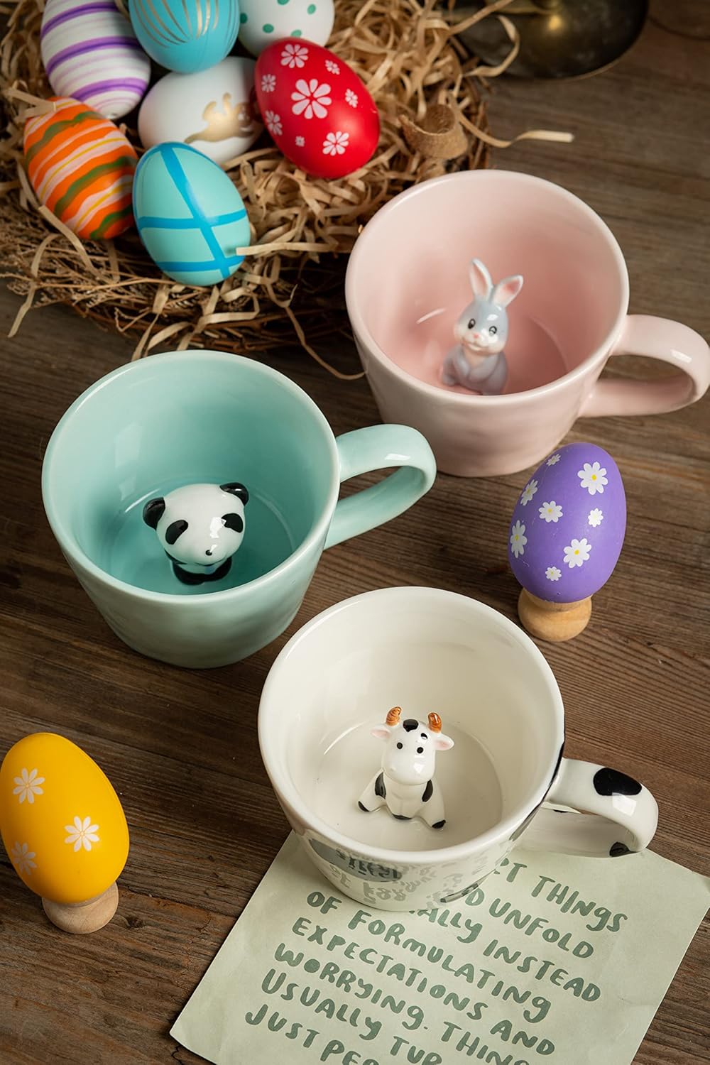 DIHOclub Cow Ceramic Cup with Hidden 3D Animal Inside, 12 OZ | Holiday and Birthday Gift | For Coffee Milk Tea Lovers | Cute Cartoon Handmade Figurine Mug | Available in White and Black