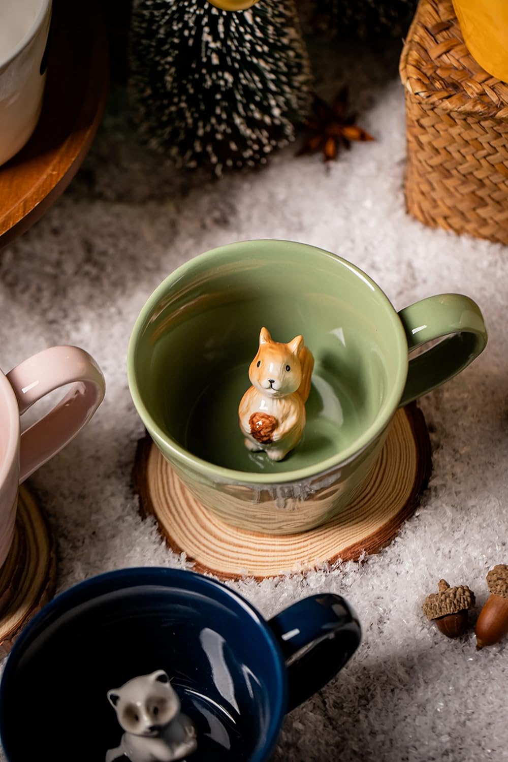 DIHOclub Cow Ceramic Cup with Hidden 3D Animal Inside, 12 OZ | Holiday and Birthday Gift | For Coffee Milk Tea Lovers | Cute Cartoon Handmade Figurine Mug | Available in White and Black