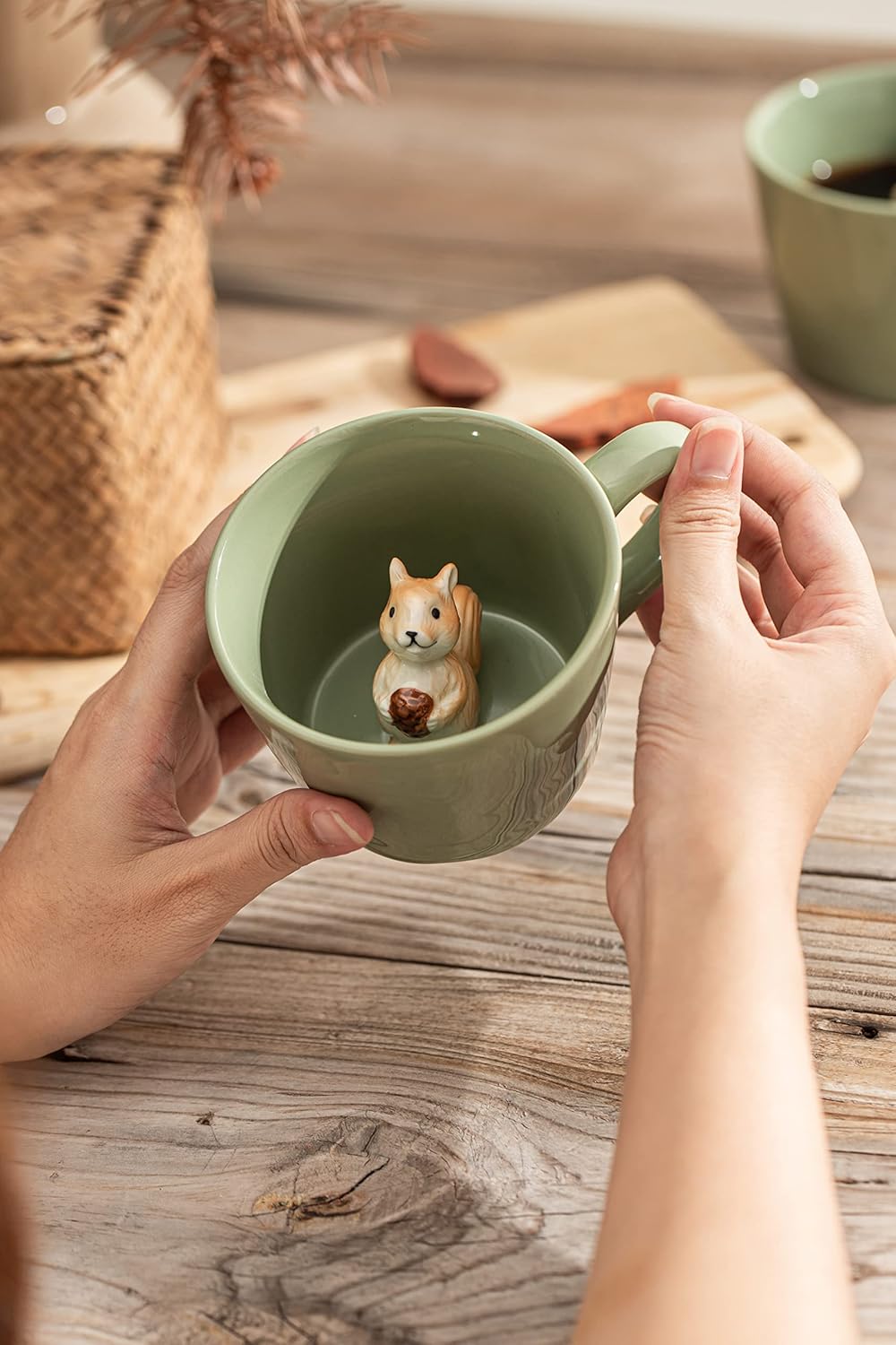 DIHOclub Cow Ceramic Cup with Hidden 3D Animal Inside, 12 OZ | Holiday and Birthday Gift | For Coffee Milk Tea Lovers | Cute Cartoon Handmade Figurine Mug | Available in White and Black