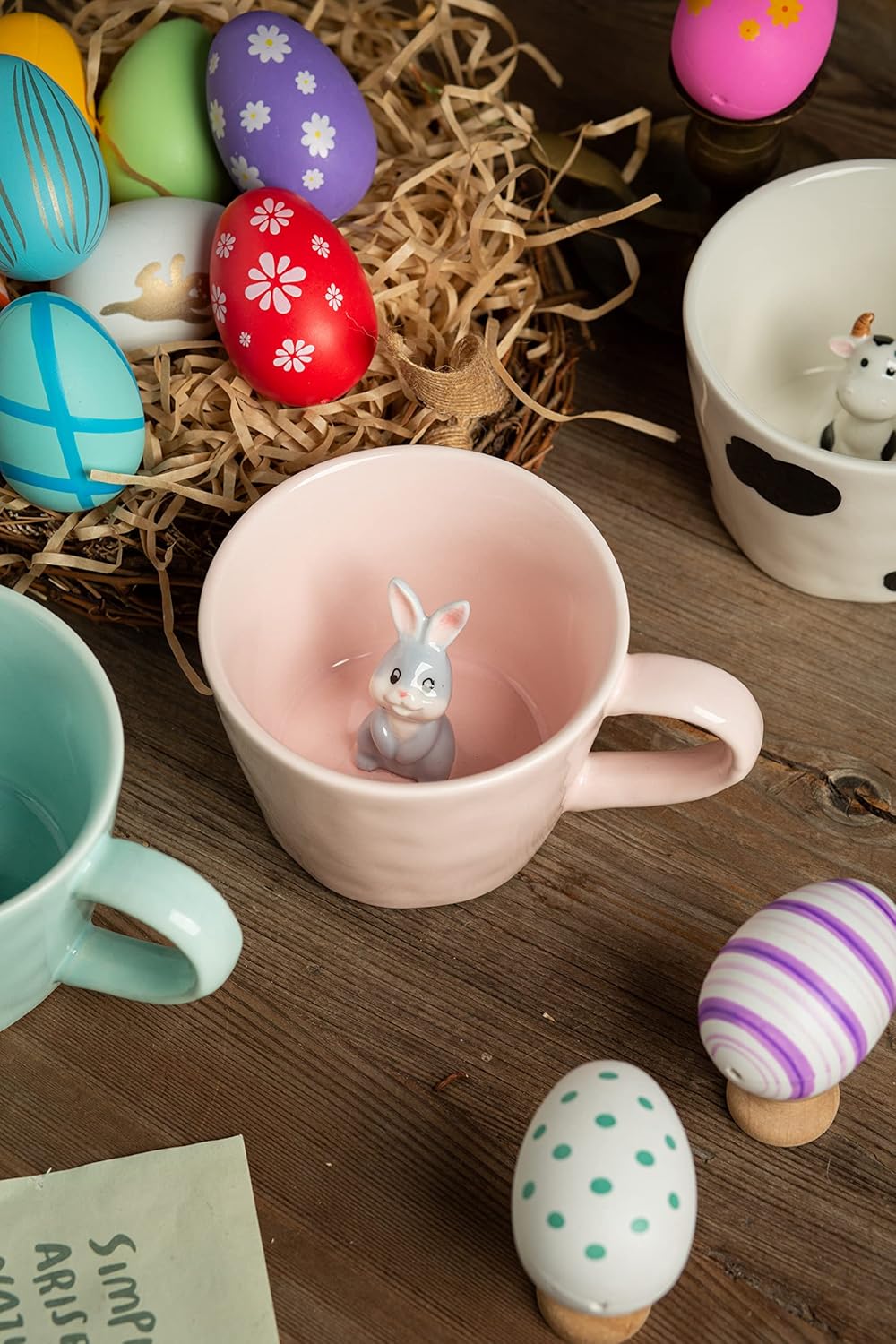 DIHOclub Cow Ceramic Cup with Hidden 3D Animal Inside, 12 OZ | Holiday and Birthday Gift | For Coffee Milk Tea Lovers | Cute Cartoon Handmade Figurine Mug | Available in White and Black