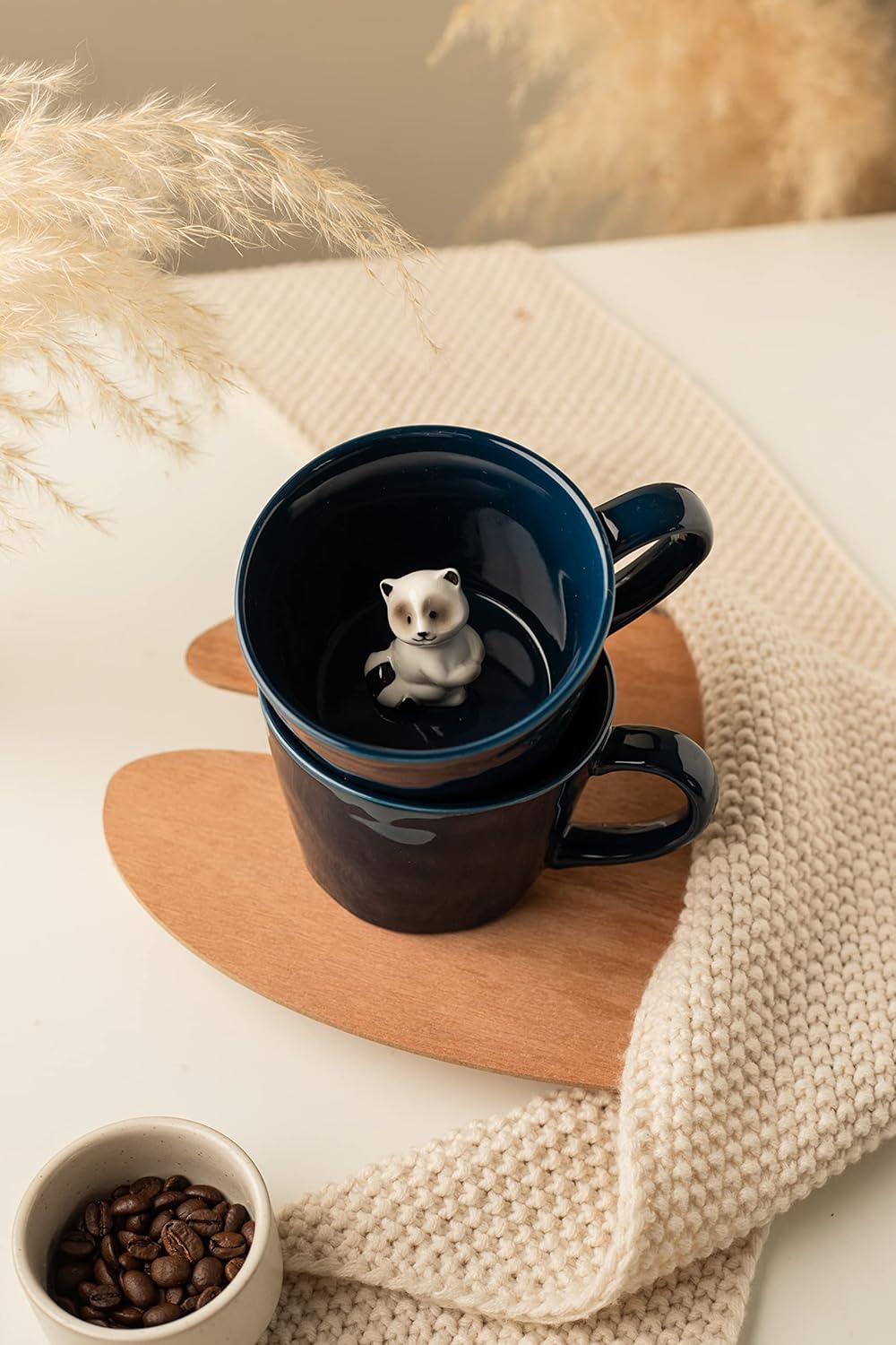 DIHOclub Cow Ceramic Cup with Hidden 3D Animal Inside, 12 OZ | Holiday and Birthday Gift | For Coffee Milk Tea Lovers | Cute Cartoon Handmade Figurine Mug | Available in White and Black
