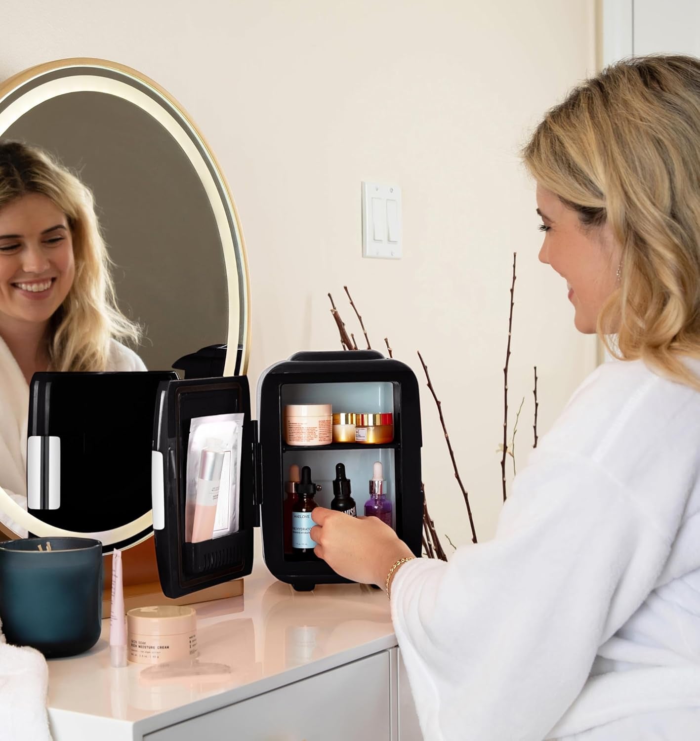 Cooluli Skincare Mini Fridge for Bedroom - Car, Office Desk & Dorm Room - Portable 4L/6 Can Electric Plug In Cooler & Warmer for Food, Drinks, Beauty & Makeup, 12v AC/DC & Exclusive USB, Cow Print